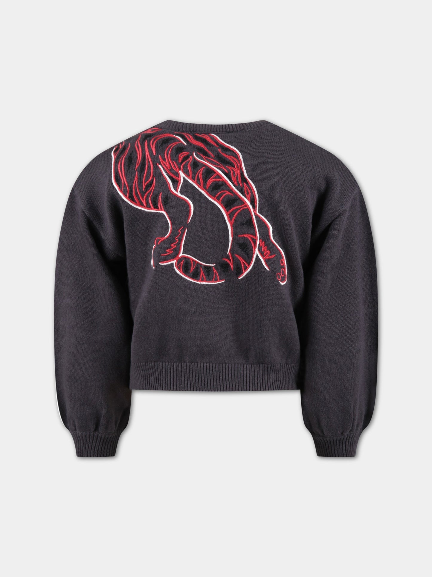 Maglione grigio per bambina con tigre rossa,Kenzo Kids,K15123 065