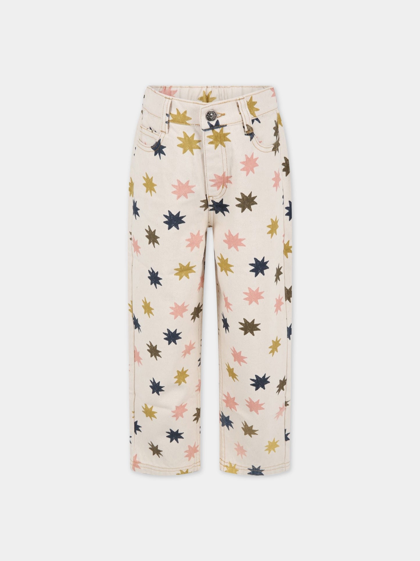 Jeans Marina beige per bambina con stelle colorate,The New Society,W22-K/DN 04-MARINA