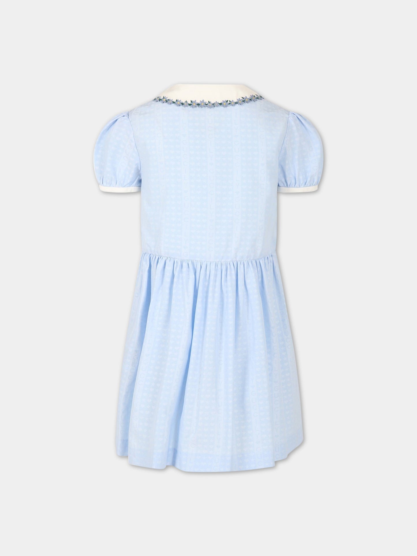 Vestito celeste per bambina con scritta Guccily all-over,Gucci Kids,717288 ZALJB 4670
