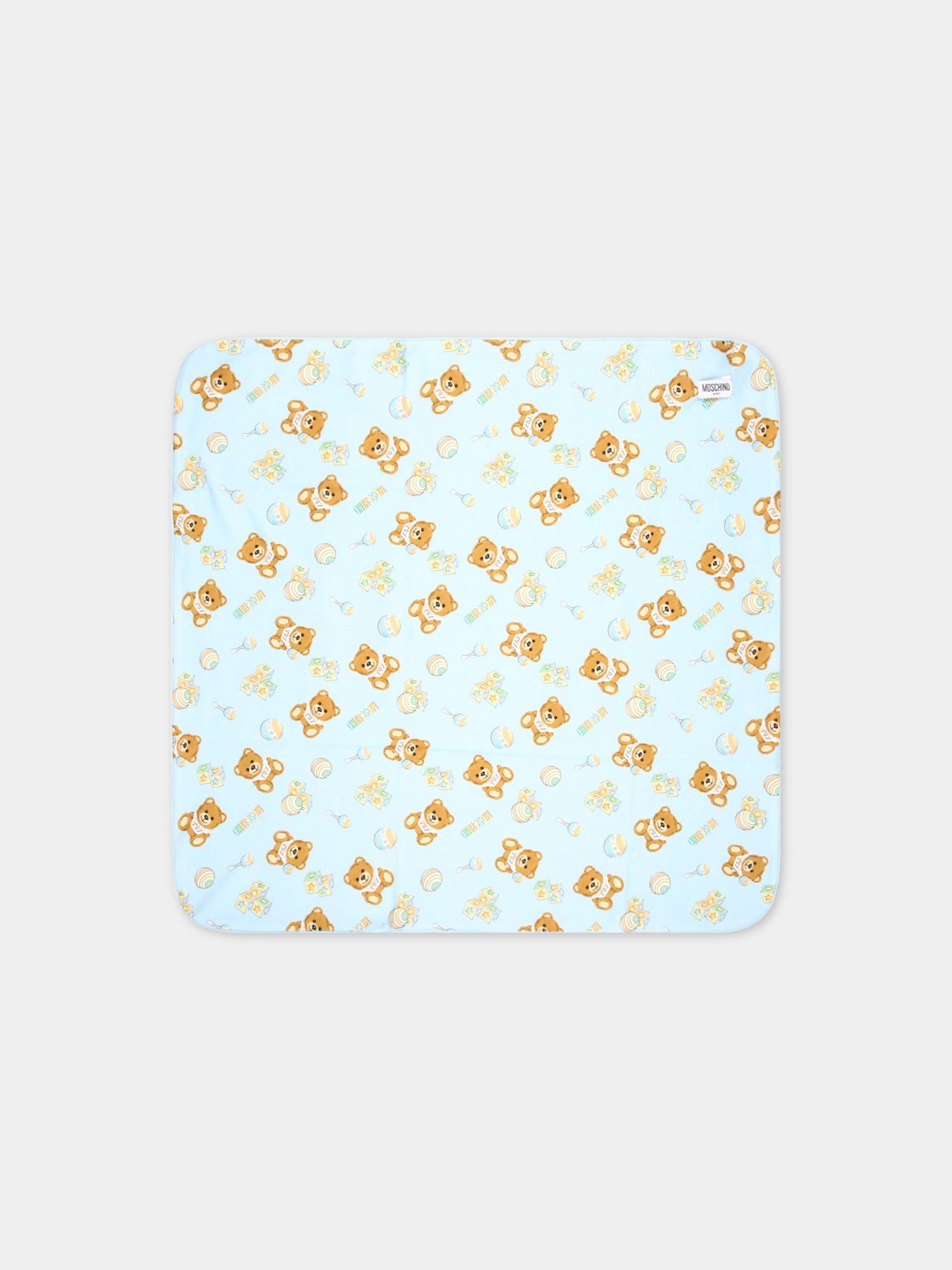 Coperta celeste per neonato con logo e Teddy Bear,Moschino Kids,MYB005 LCB34 84495