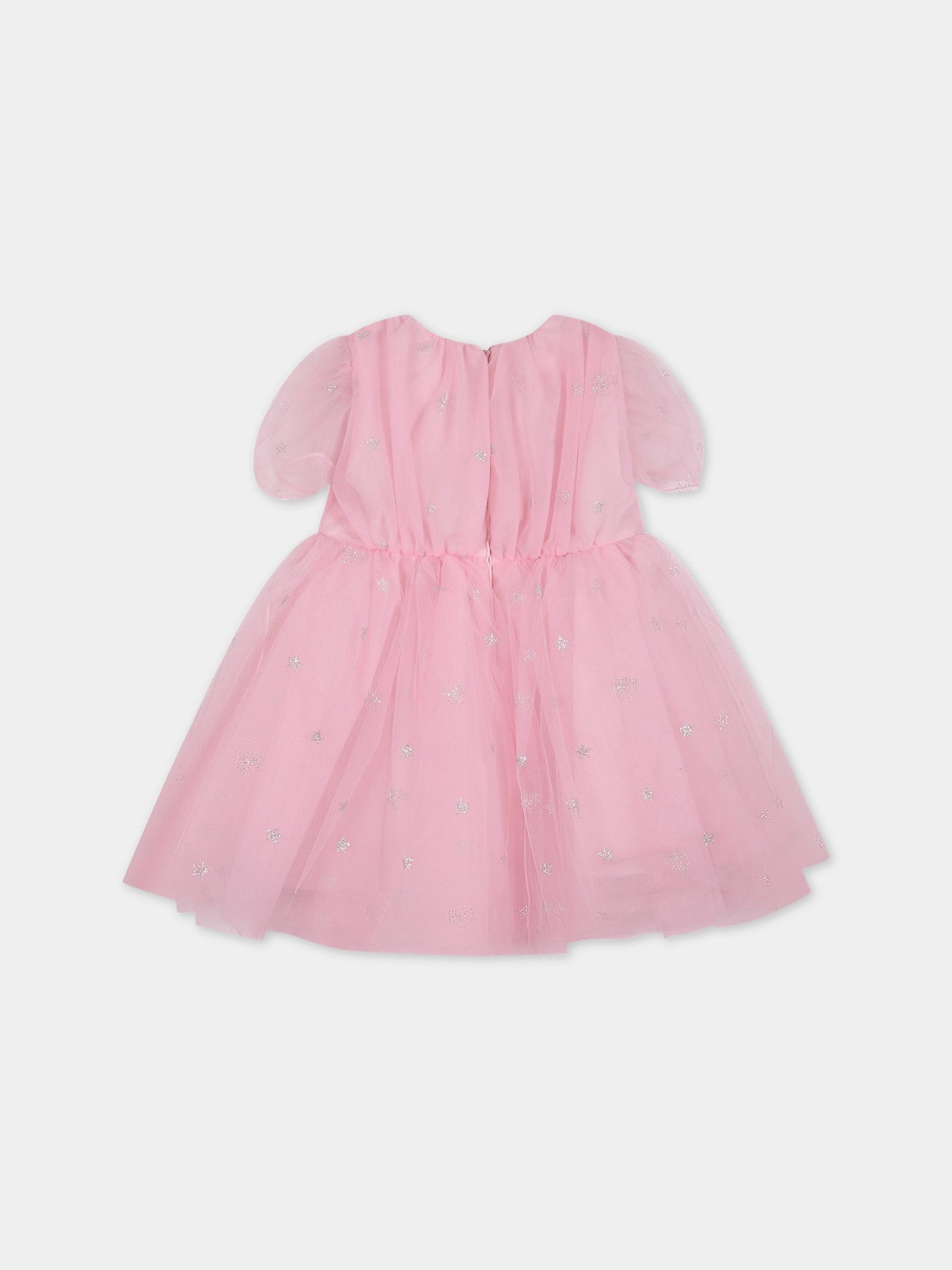 Vestito rosa per neonata con iconici eyes flirting e stelle,Chiara Ferragni Collection,53A904 1906 9075