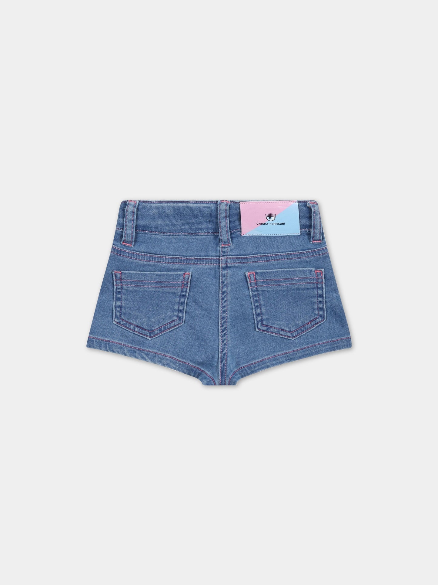 Shorts celesti per neonata con iconici occhi e stelle,Chiara Ferragni Collection,53A406 1003 0062