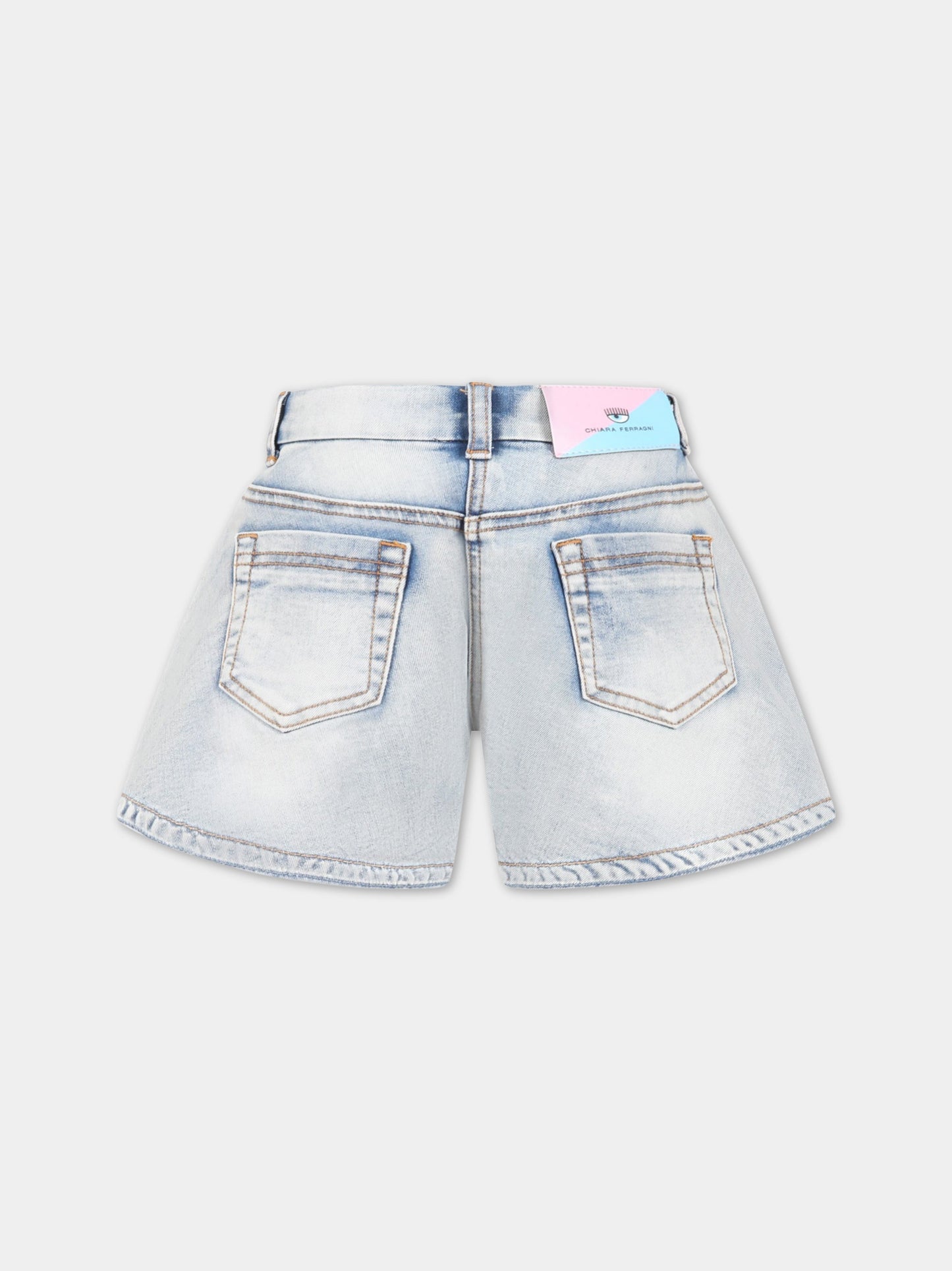 Shorts celesti per bambina con occhiolini,Chiara Ferragni Collection,59A404 1050 0062