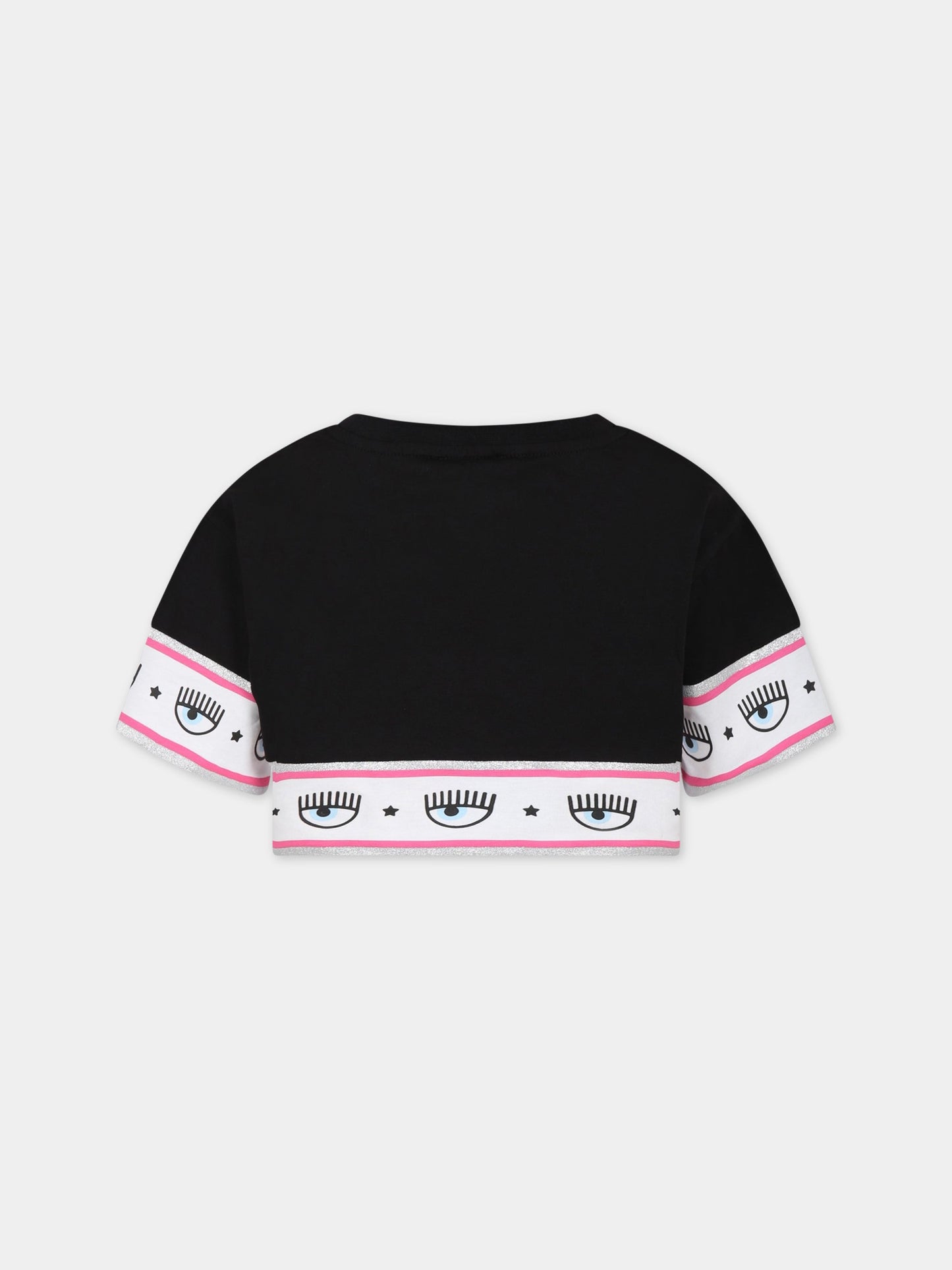 T-shirt nera per bambina con iconici occhiolini e stelle,Chiara Ferragni Collection,51A621 1205 0050