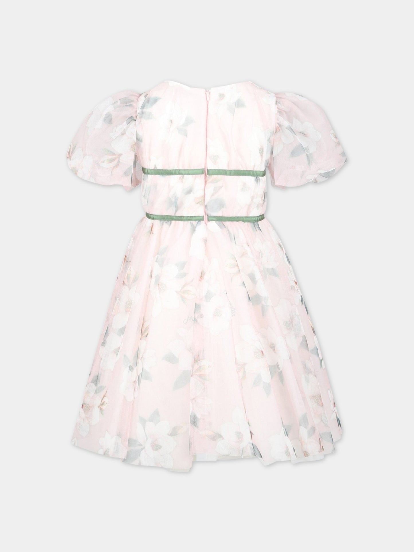 Vestito rosa per bambina con stampa floreale,Monnalisa,71A902 1651 0066