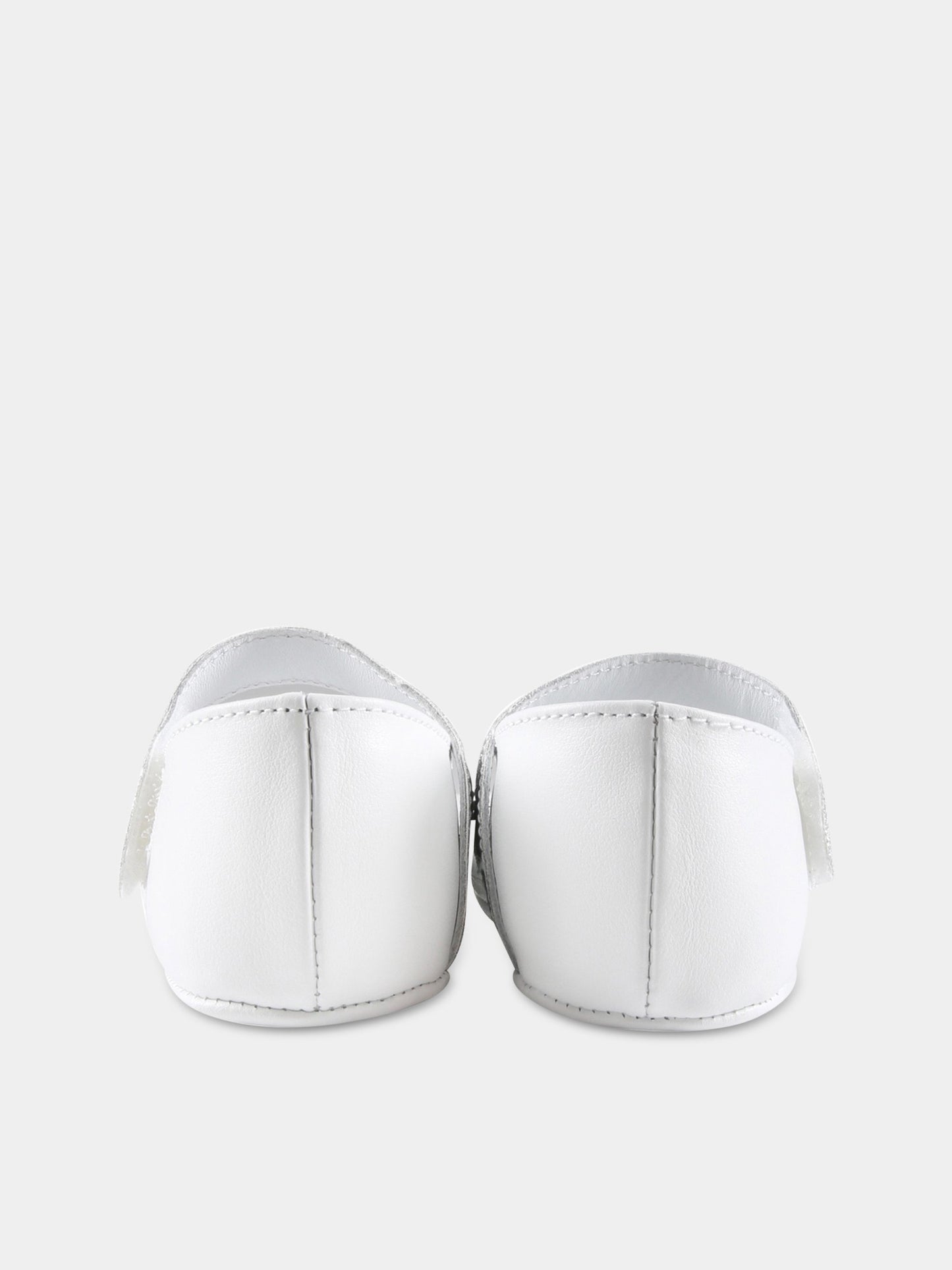 Ballerine bianche per neonata con logo argentato,Balmain Kids,BS0006 Y0051 100AG