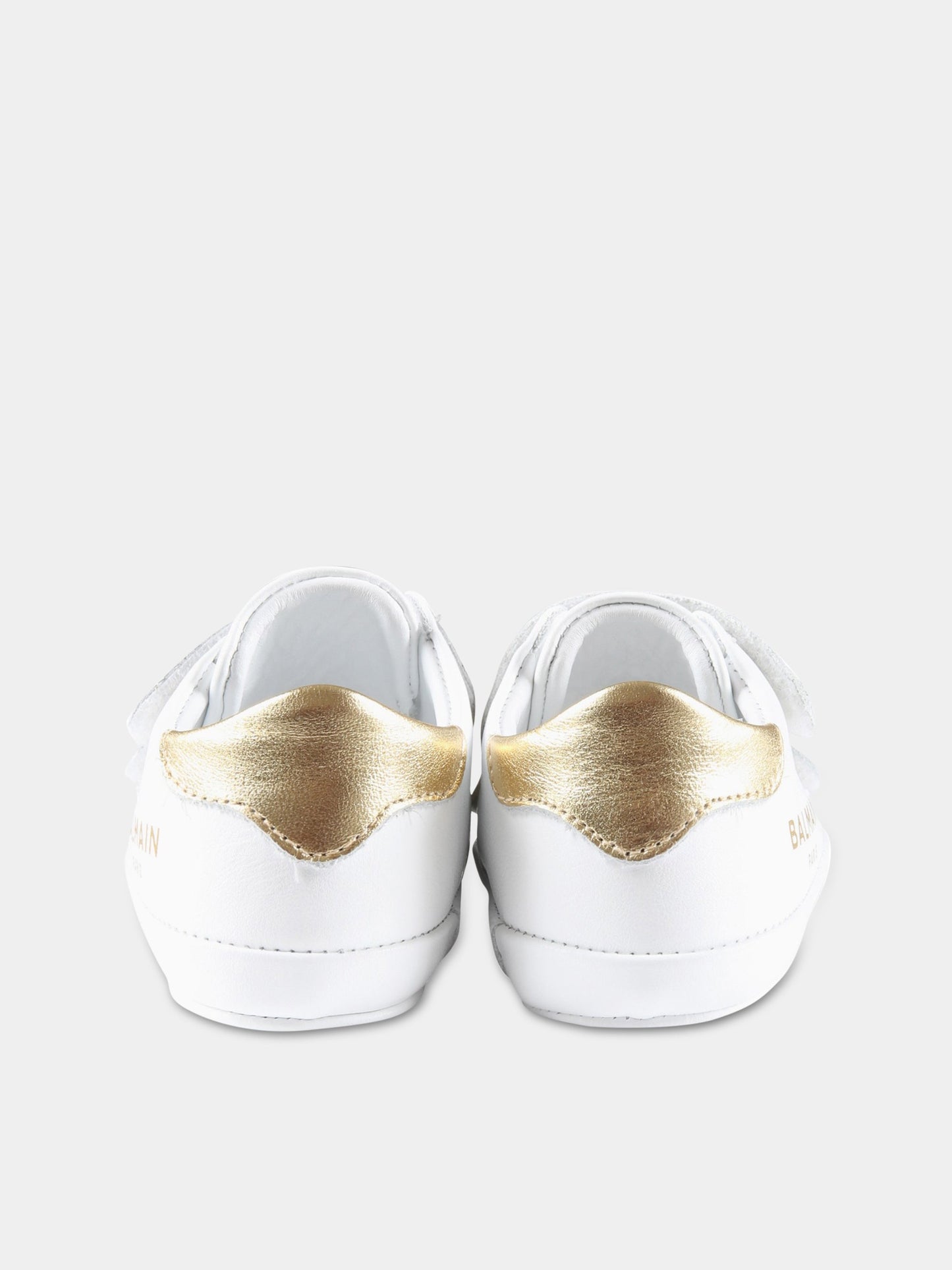 Sneakers bianche da culla per neonato con logo dorato,Balmain Kids,BS0586 Y0051 100OR