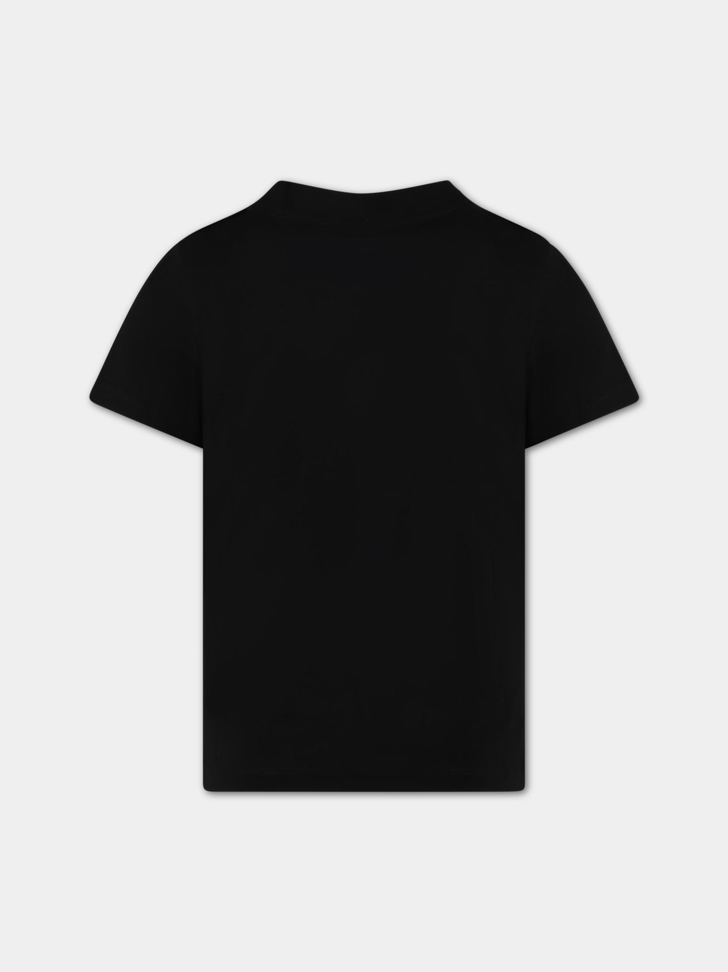 T-shirt nera per bambini con logo dorato in rilievo,Balmain Kids,BS8A71 Z0082 930OR