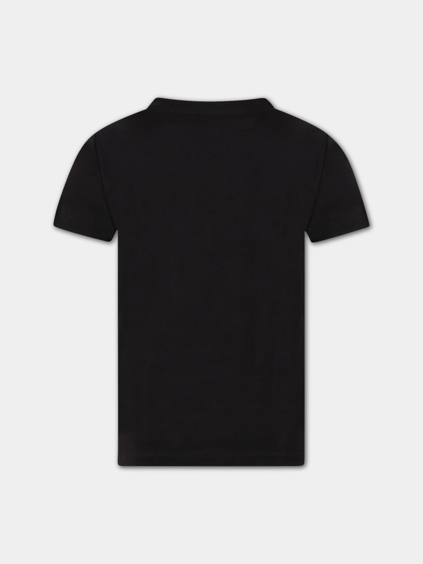 T-shirt nera per bambino con logo bianco e iconici bottoni,Balmain Kids,BS8P21 Z0057 930AG