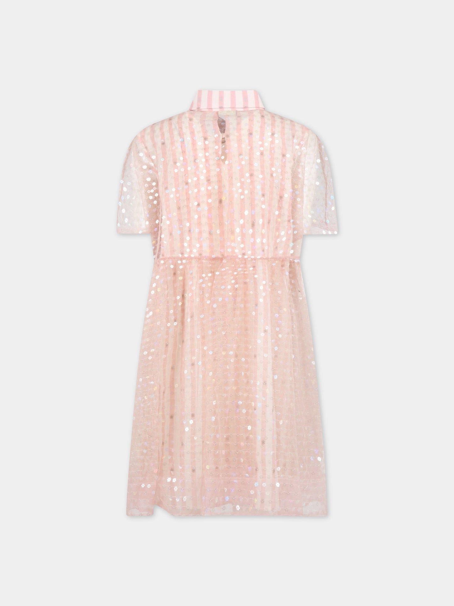 Vestito rosa per bambina con logo e paillettes,Fendi Kids,JFB562 ALO8 F16WG