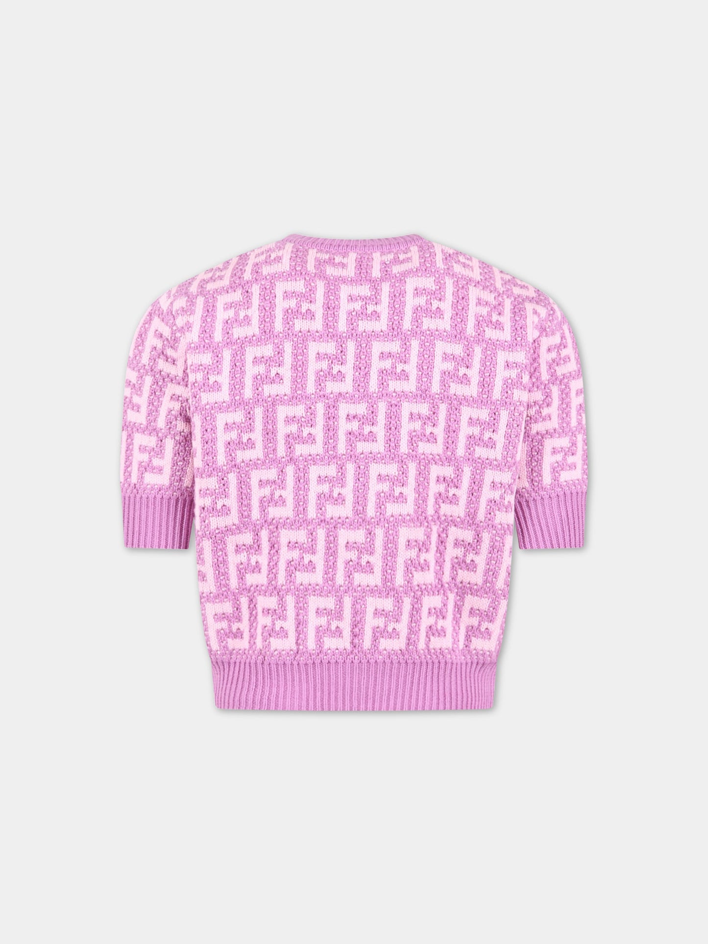 Maglione viola per bambina con FF rosa,Fendi Kids,JFG116 AMJF F10WJ