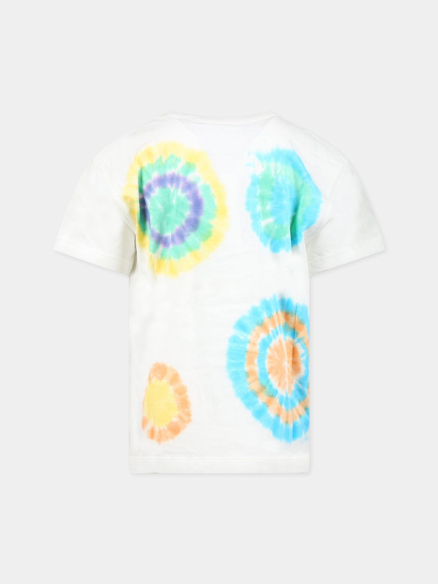 T-shirt avorio per bambini con stampa tie-dye, simbolo della pace e smile,Molo,6S23A213 7955