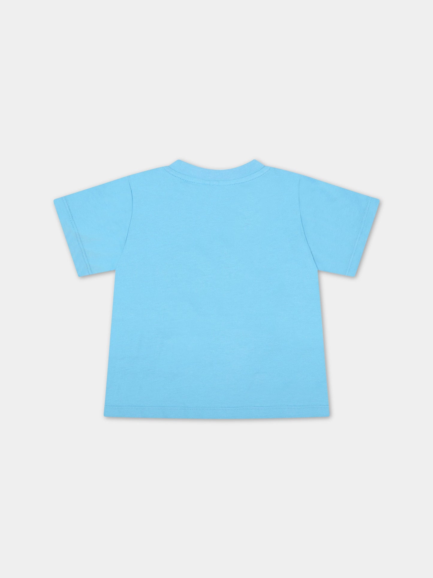 T-shirt celeste per neonato con sole giallo e logo,Stella Mccartney Kids,8Q8TB1 Z0168 604