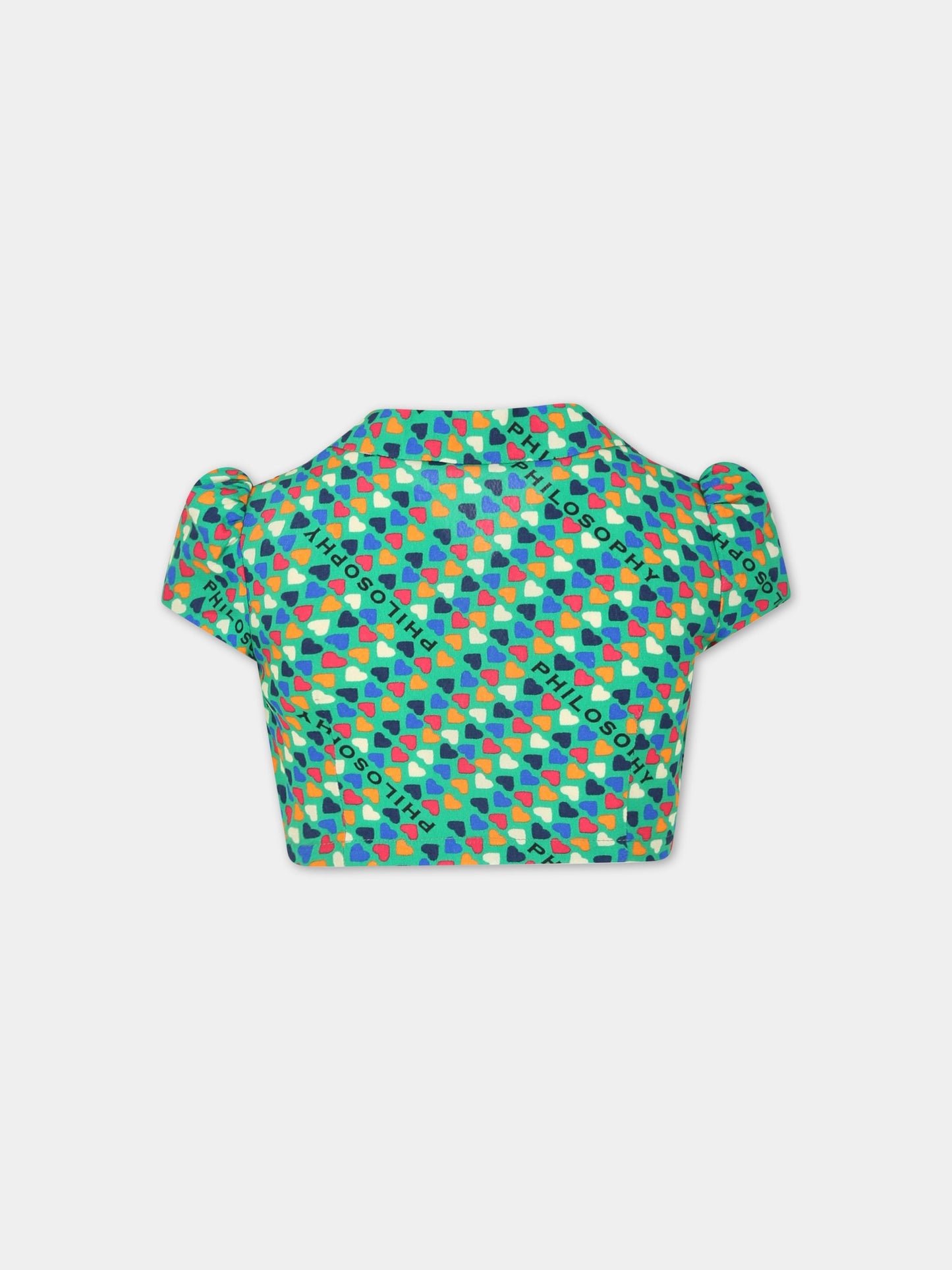 T-shirt verde per bambina con cuori e scritta,Philosophy,PJCA137 GA111 1002