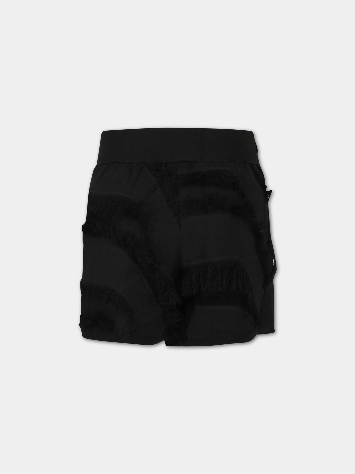 Shorts neri per bambina con logo bianco e frange,Dkny,D34A97 09B
