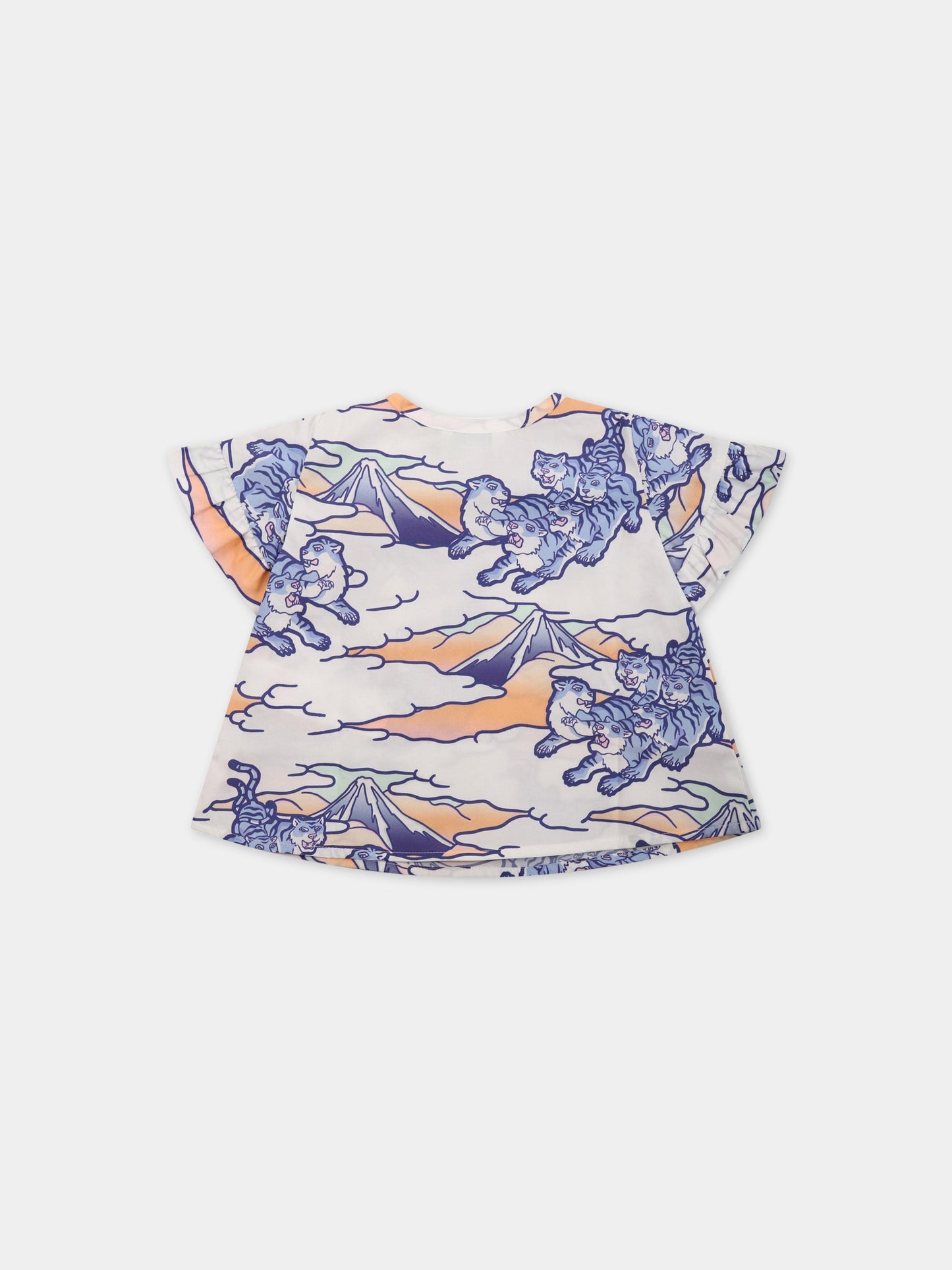 T-shirt bianca per neonata con tigre e logo,Kenzo Kids,K05478 10P