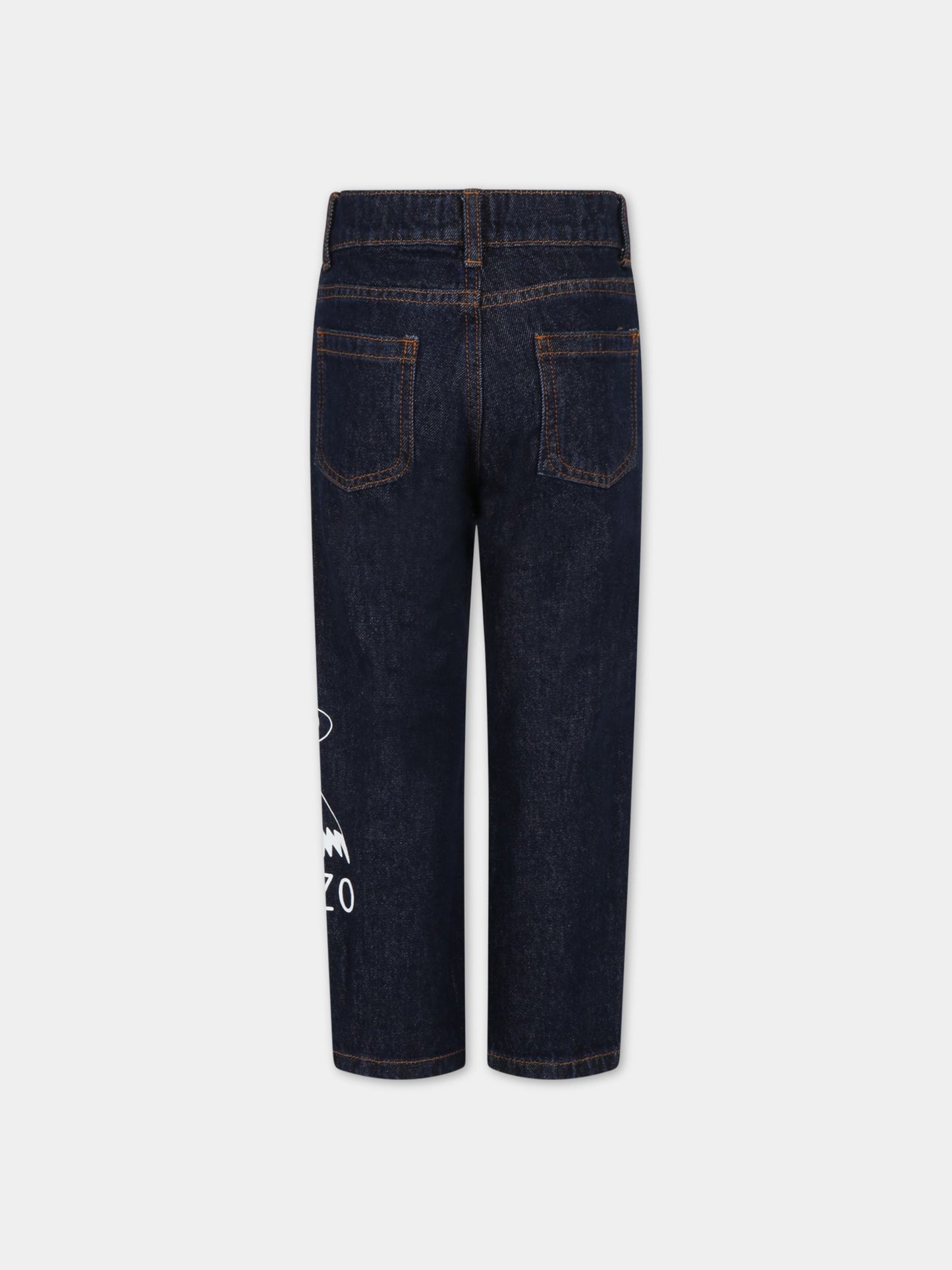 Jeans blu per bambino con stampa e logo,Kenzo Kids,K54002 805
