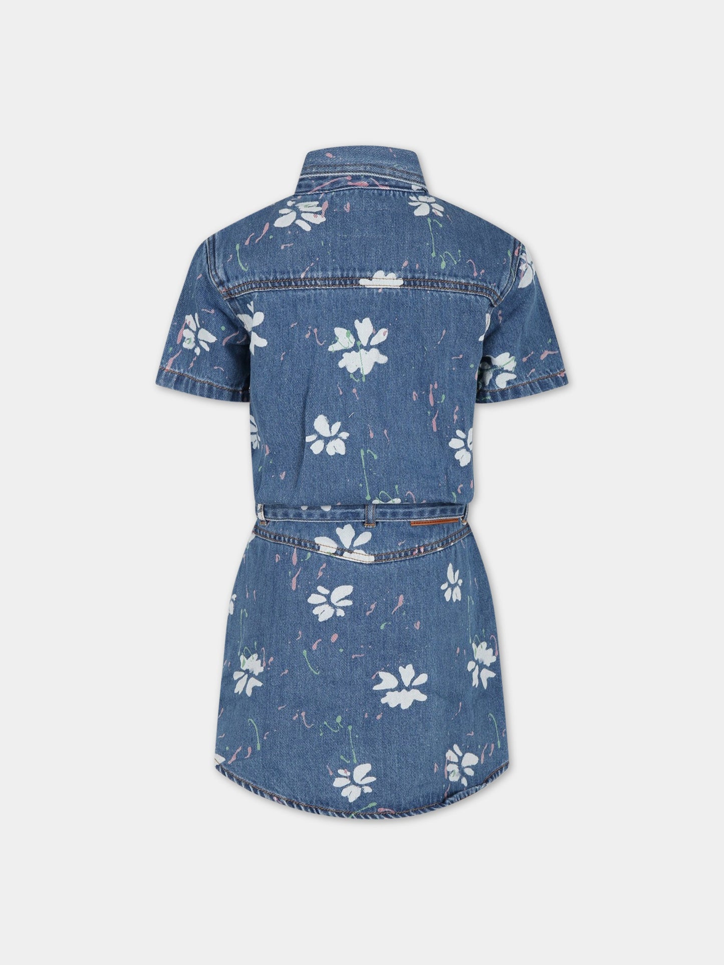 Vestito blu per bambina con stampa e logo,Ermanno Scervino Junior,SFAB100C DF019 4000