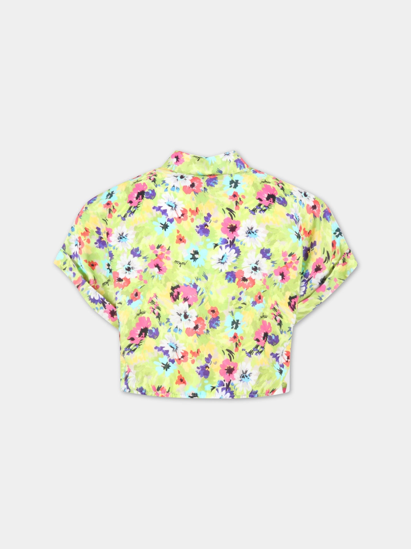 Camicia verde per bambina con stampa floreale,Msgm Kids,MS029491 086