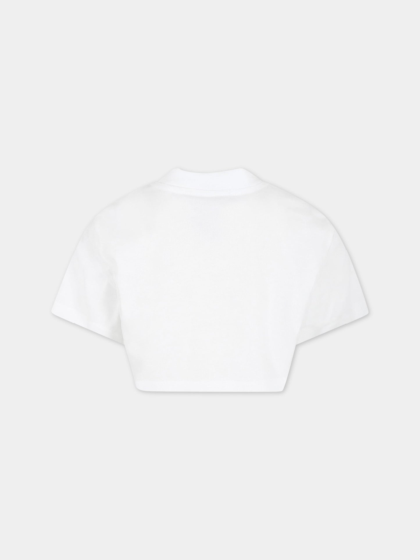 T-shirt bianca per bambina con cuore e logo,Msgm Kids,MS029437 001