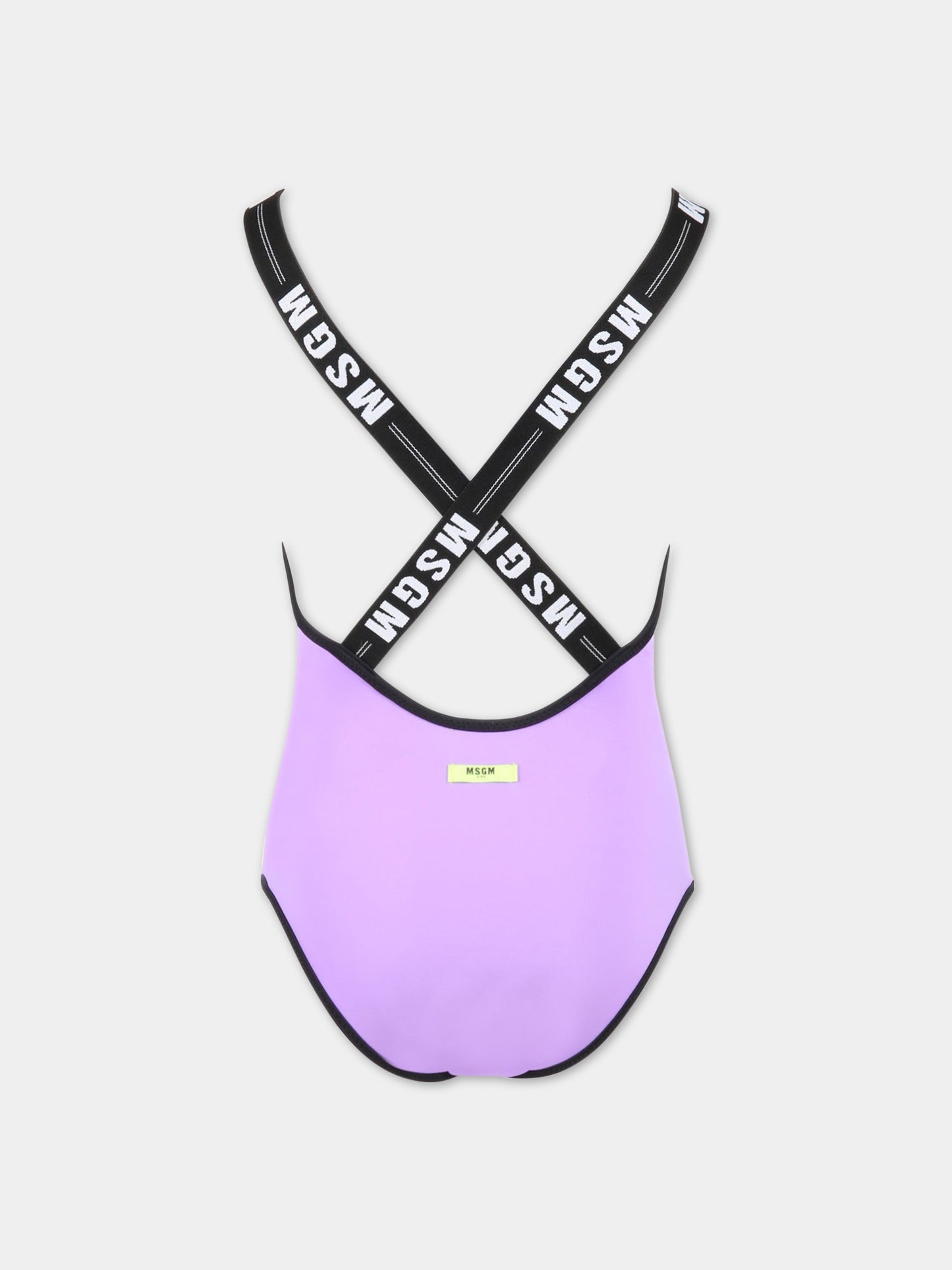 Costume viola da bagno per bambina con logo bianco,Msgm Kids,MS029343 071