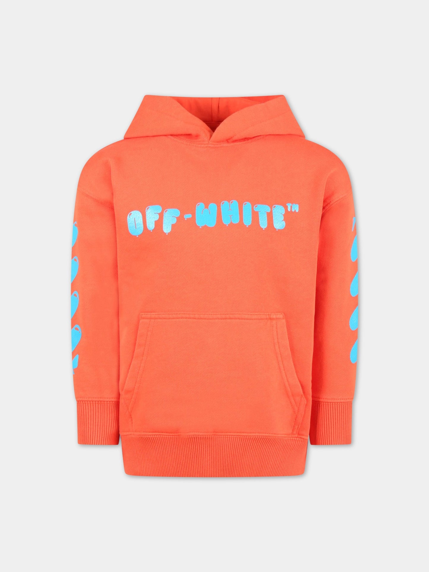 Felpa arancione per bambini con logo blu,Off White,OBBB001S23FLE0072545
