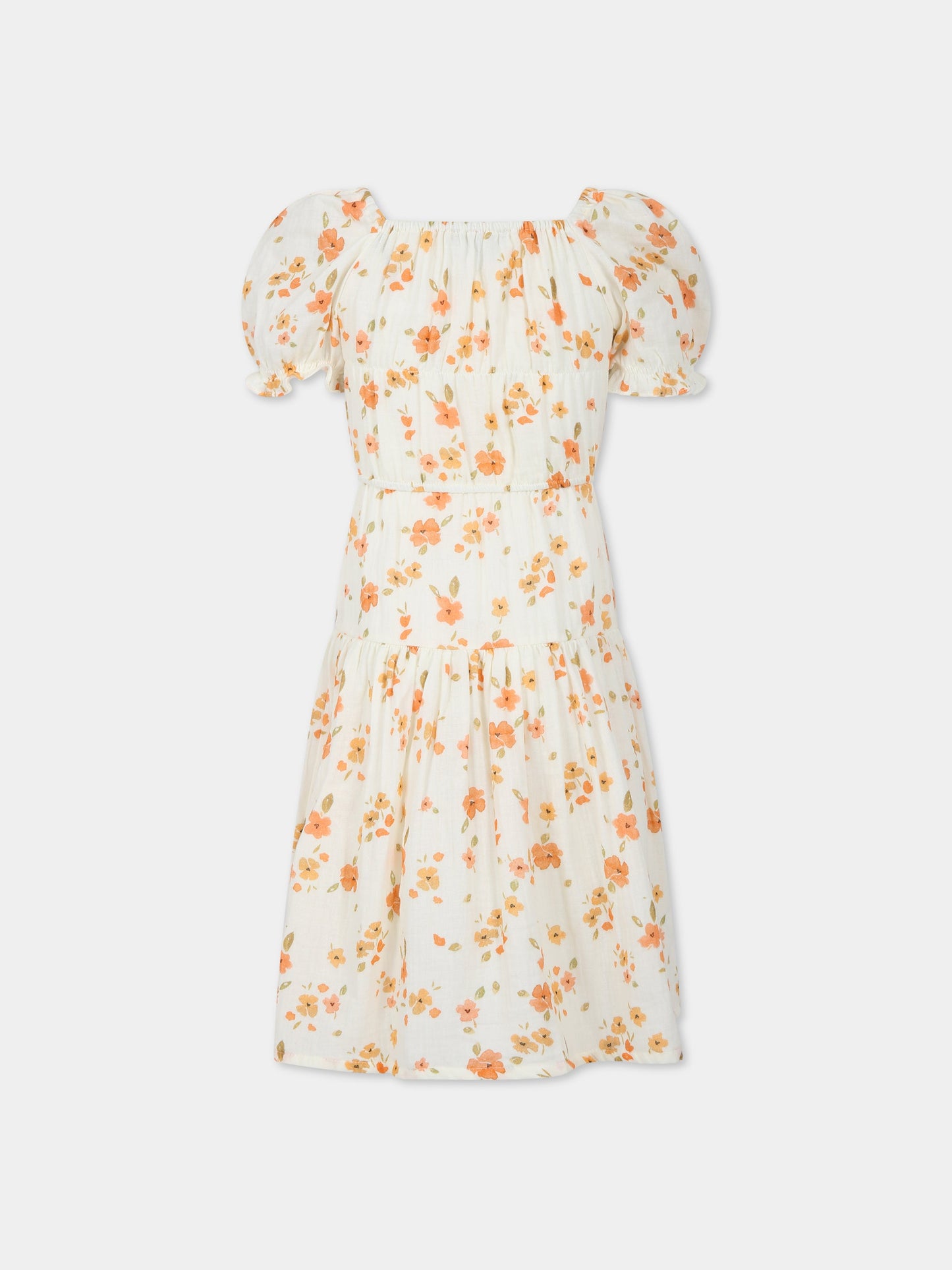 vestito avorio per bambina con stampa fiori,The New Society,S23 K WV08 FIORELLA