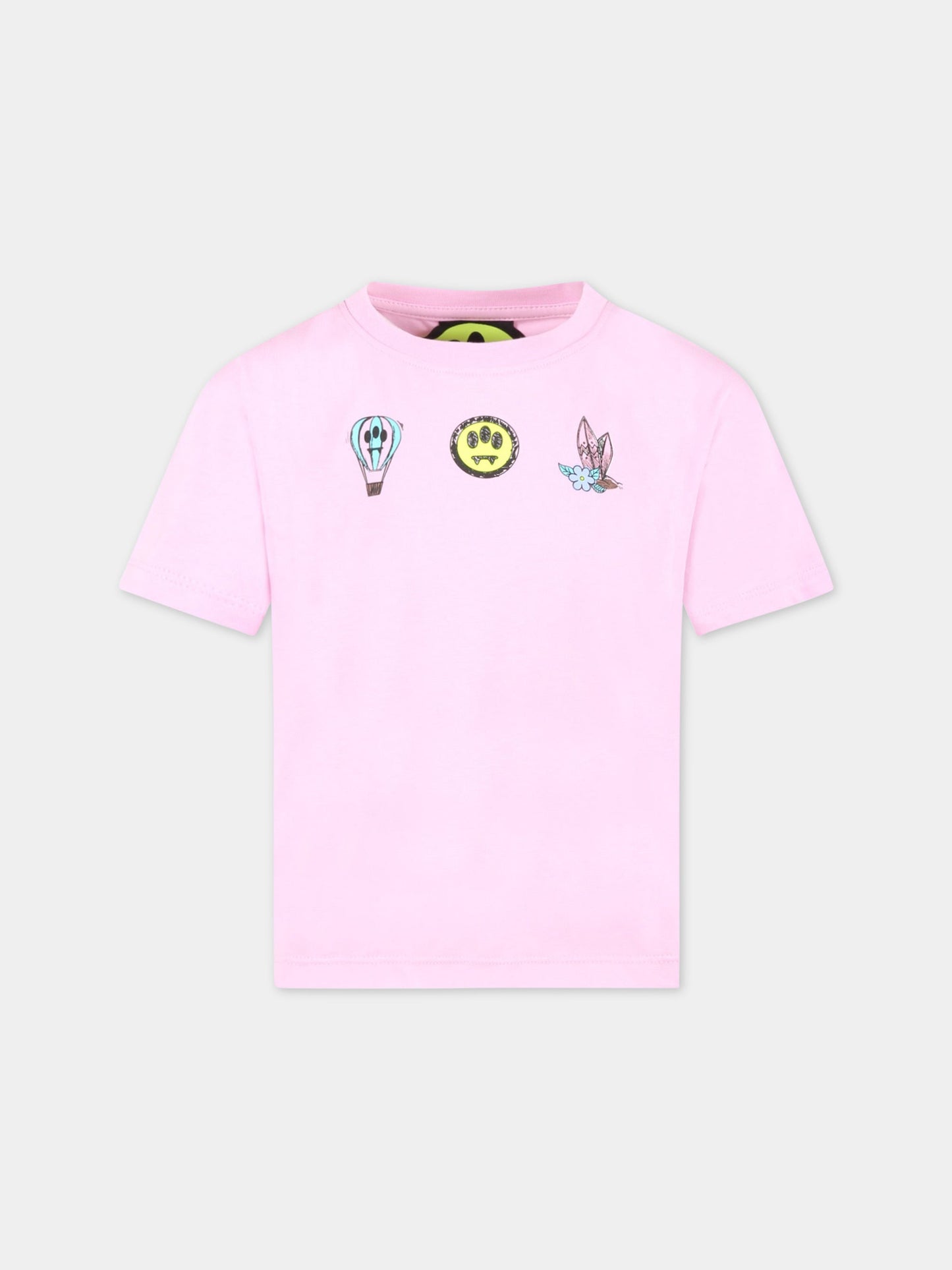 T-shirt rosa per bambina con mongolfiera e logo,Barrow,033106 042