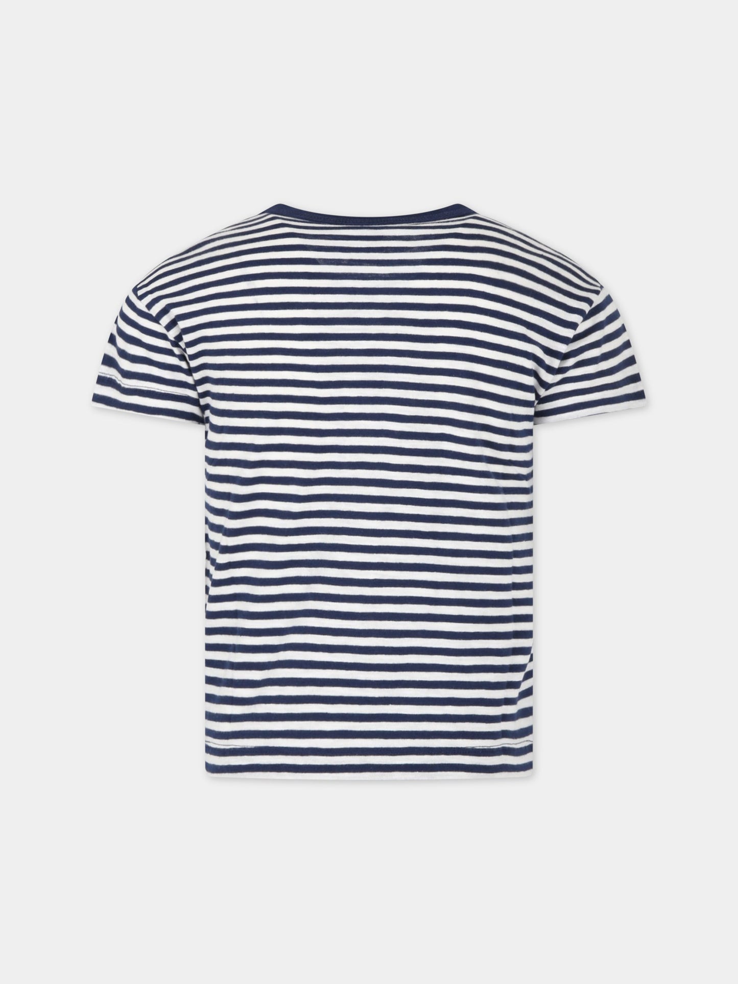 T-shirt multicolor a righe per bambino con logo,Petit Bateau,A06XM MEDIEVAL/MARSHMALLOW