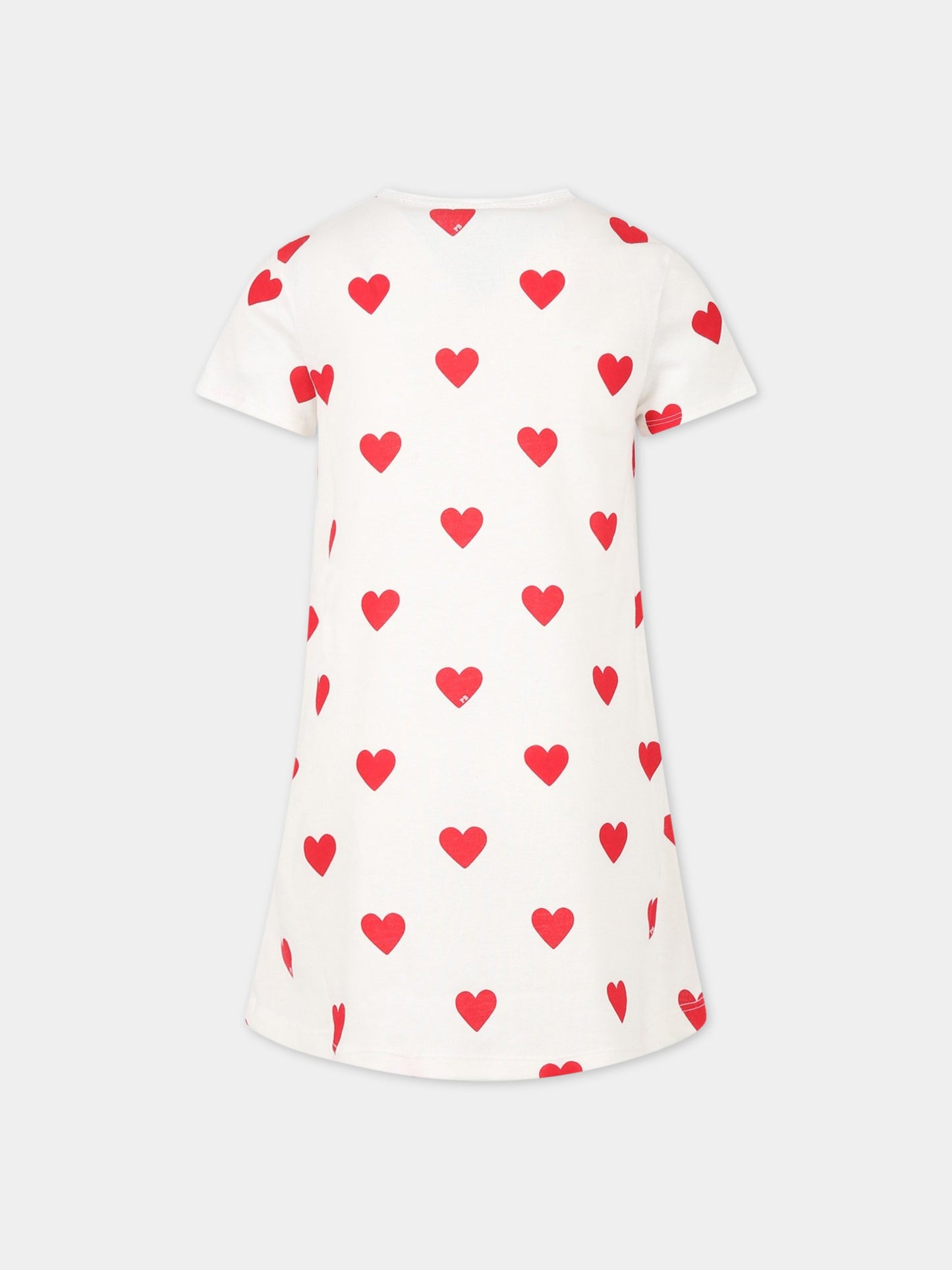 Camicia bianca da notte per bambina con cuori logati,Petit Bateau,59396 MARSHMALLOW/TERKUIT