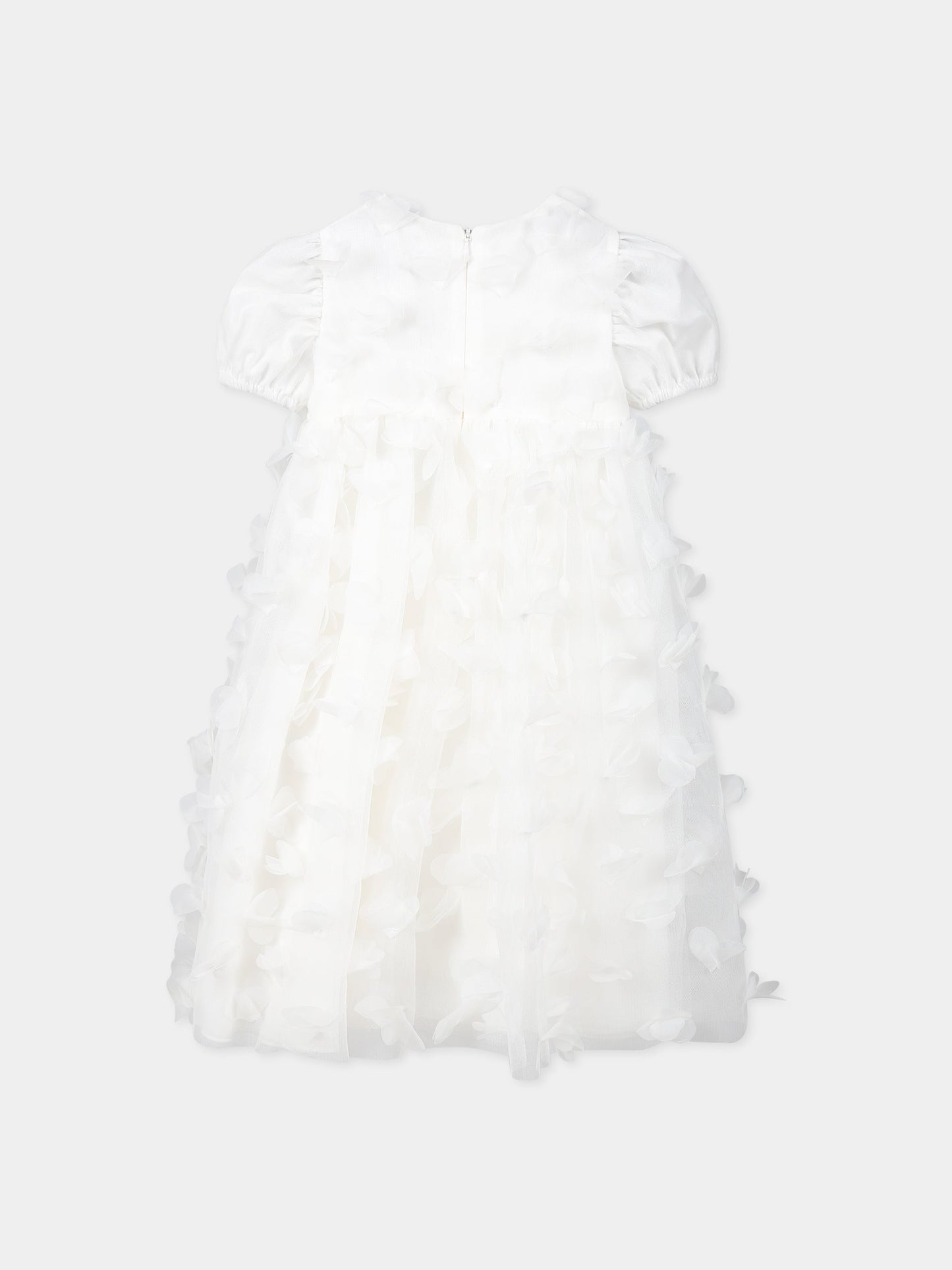 Vestito bianco per neonata con applicazioni in tulle,Simonetta,SS1011 T0041 101