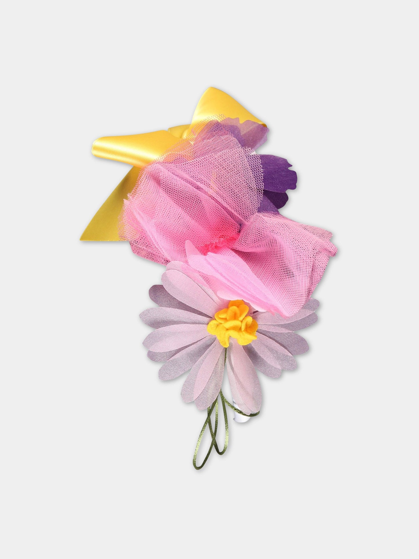 Cerchietto multicolor per bambina con fiori e fiocco,Monnalisa,19A005 1111 0084