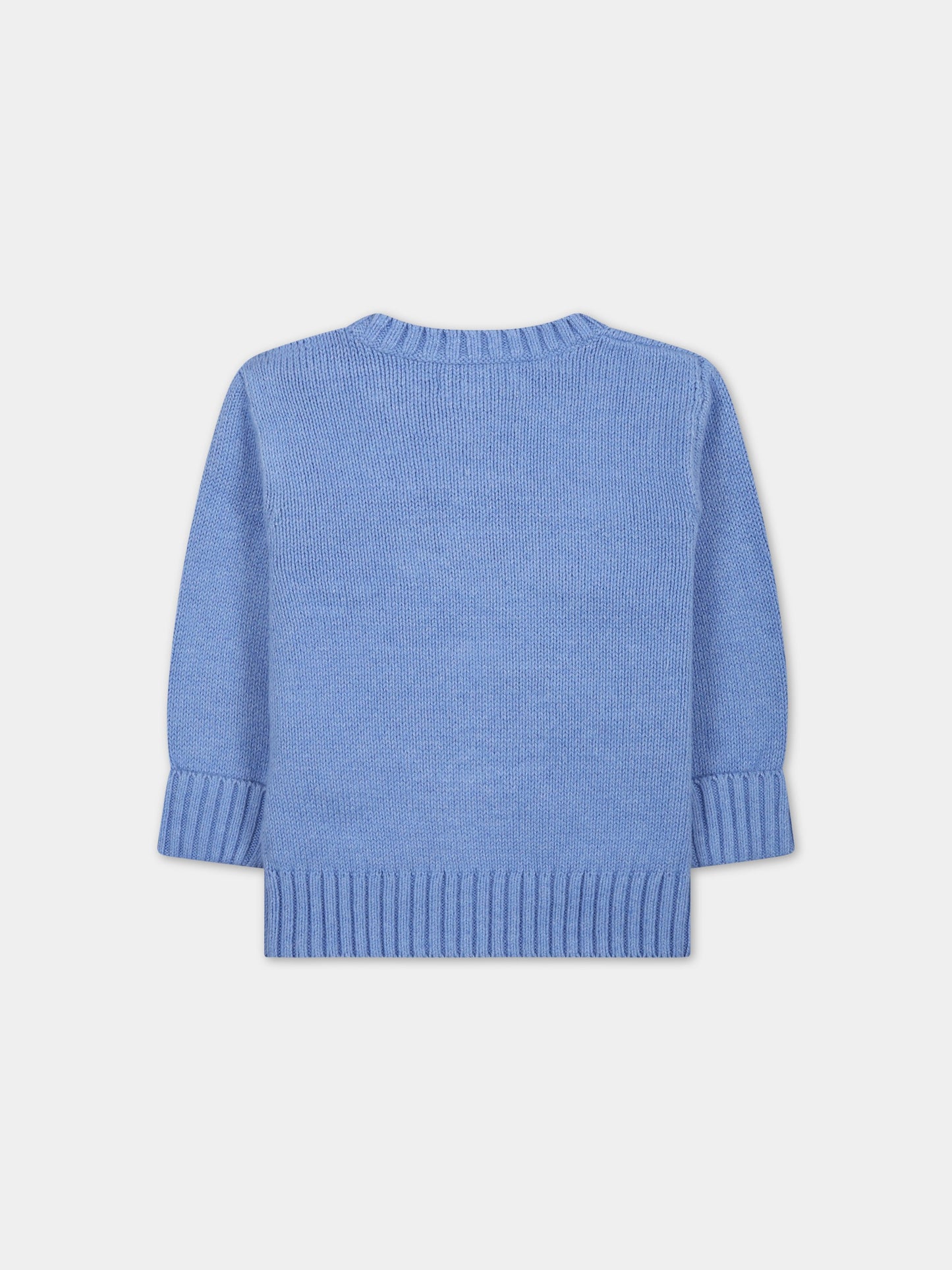 Maglione celeste per neonato con orso e logo,Ralph Lauren Kids,900999001