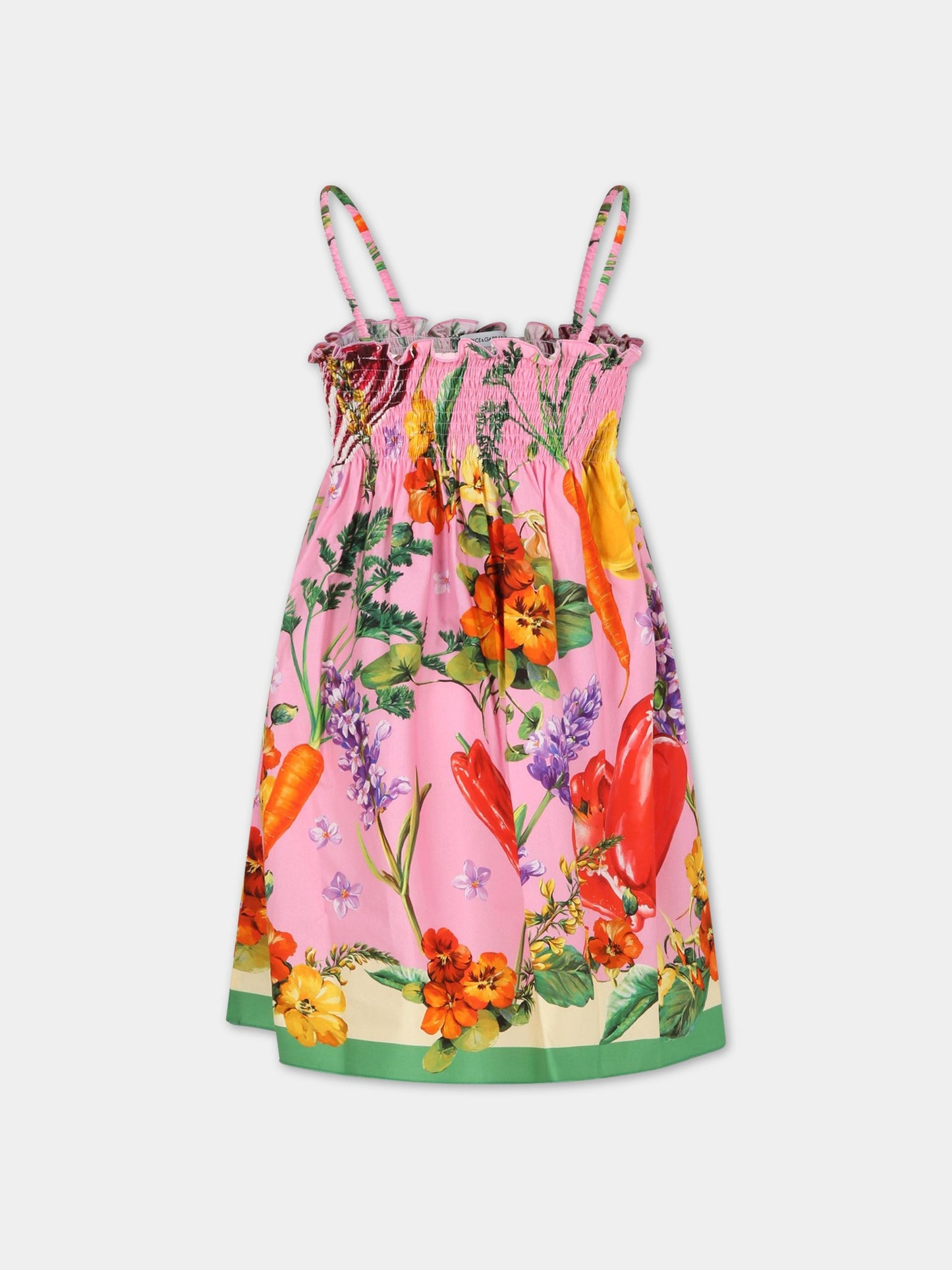 Vestito rosa per bambina con fiori,Dolce & Gabbana Kids,L52DA6 G7I1R HF4NK