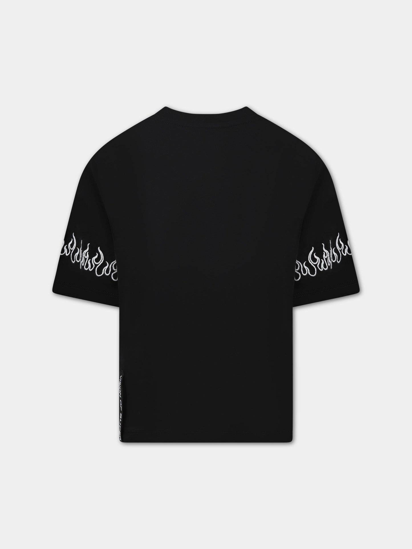 T-shirt nera per bambino con fiamme e logo,Vision Of Super,TSV3100J NERO