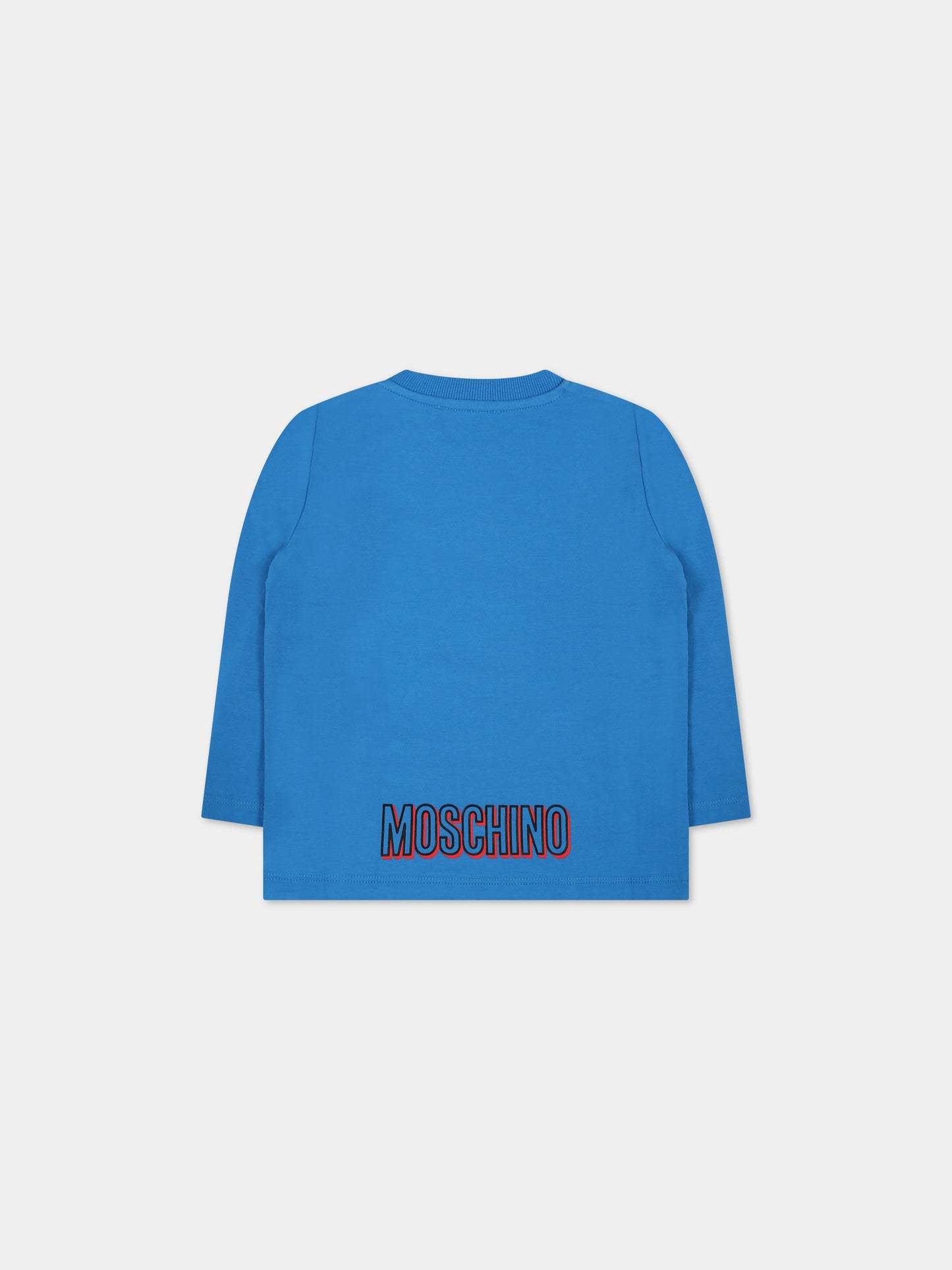 T-shirt blu per neonato con Teddy Bear e logo,Moschino Kids,MUO00E LBA19 40641