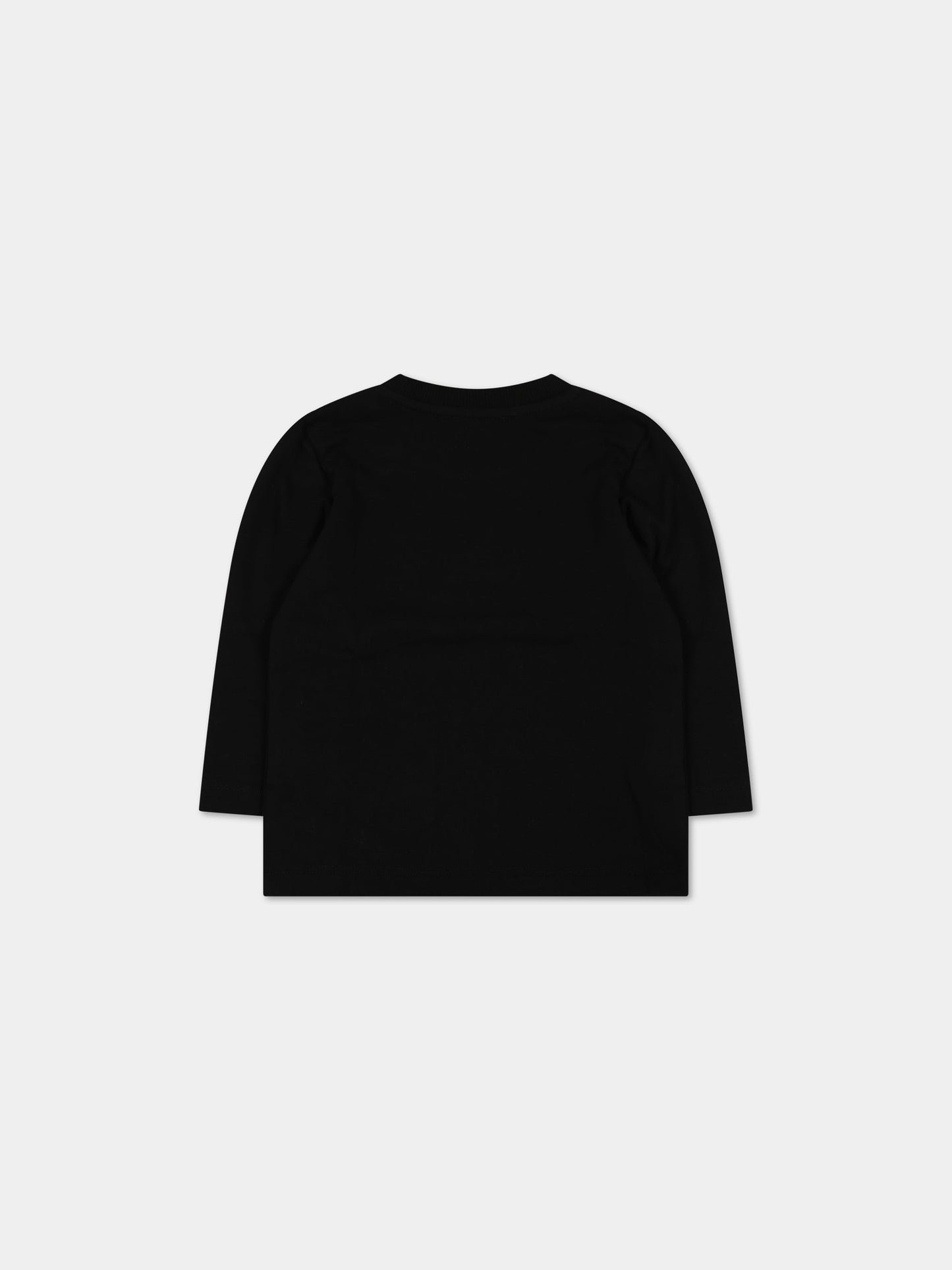 T-shit nera per neonati con stampa e logo,Moschino Kids,MUO00H LBA23 60100