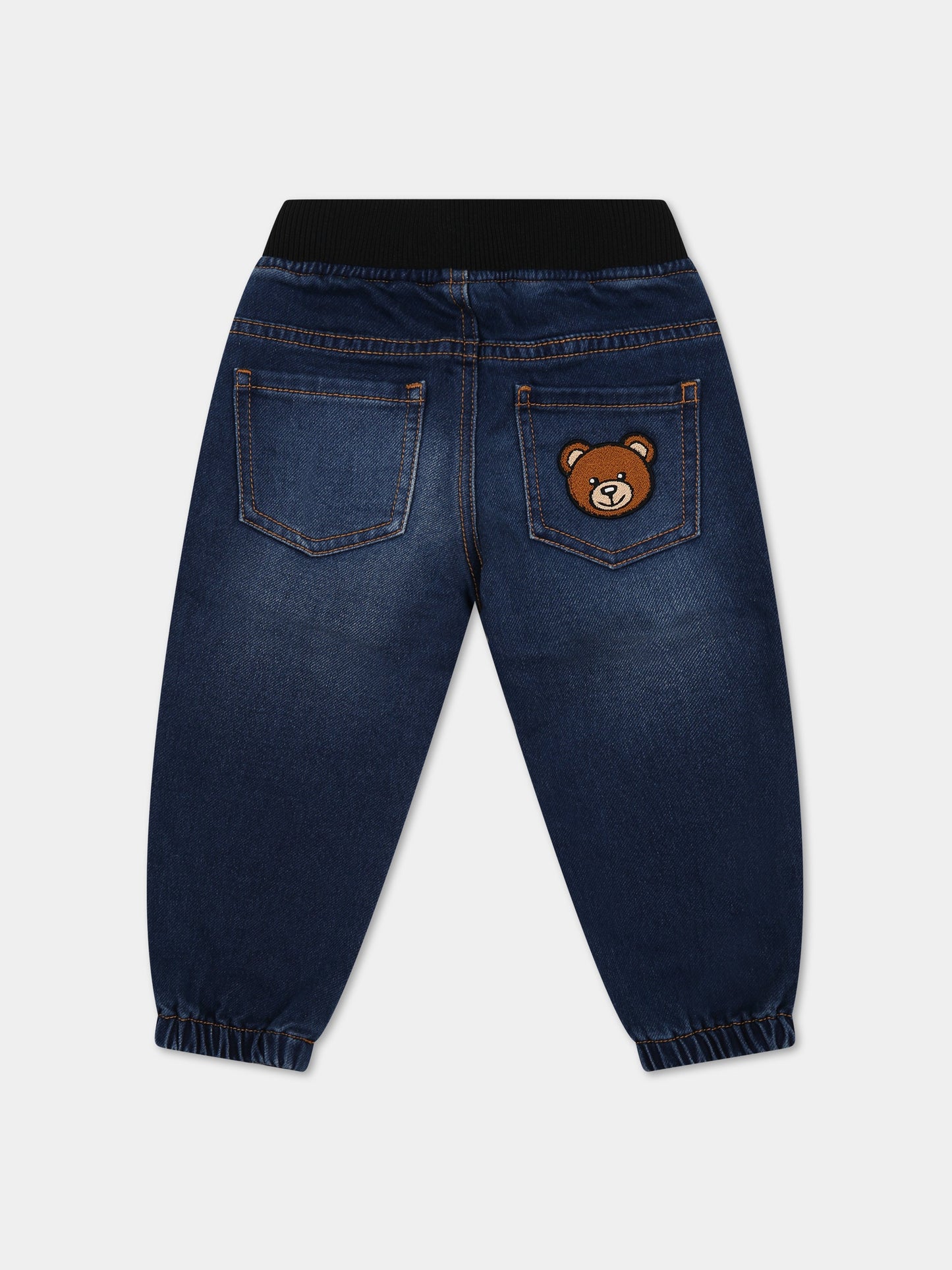 Jeans blu per neonati con Teddy Bear,Moschino Kids,MUP043 LDE10 40111