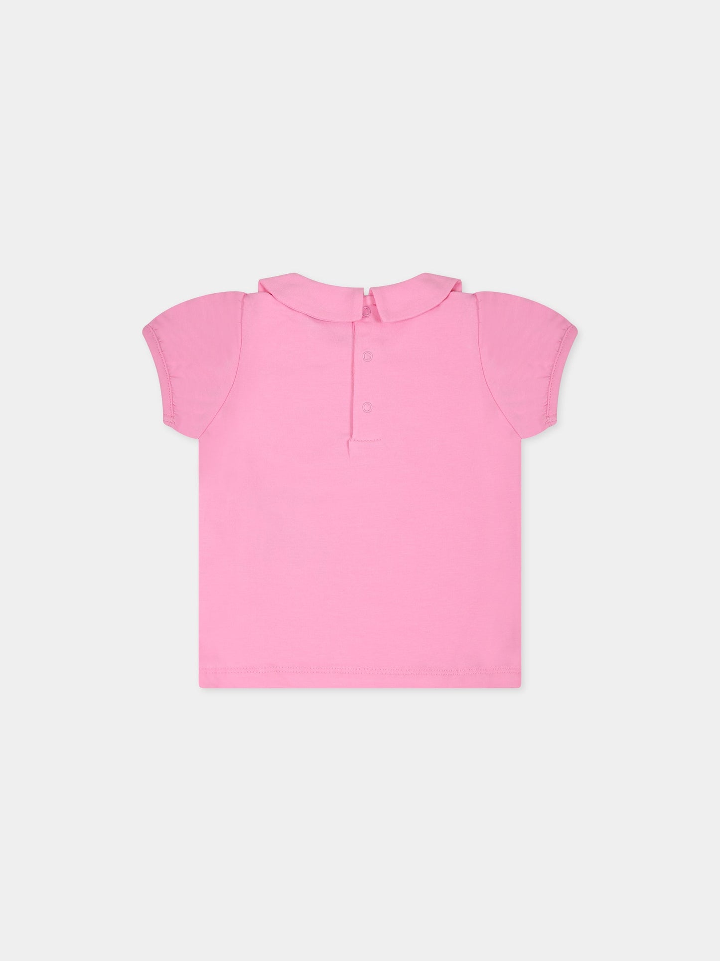 T-shirt rosa per neonata con Teddy Bear, cuore e logo,Moschino Kids,MDM034 LBA01 50206
