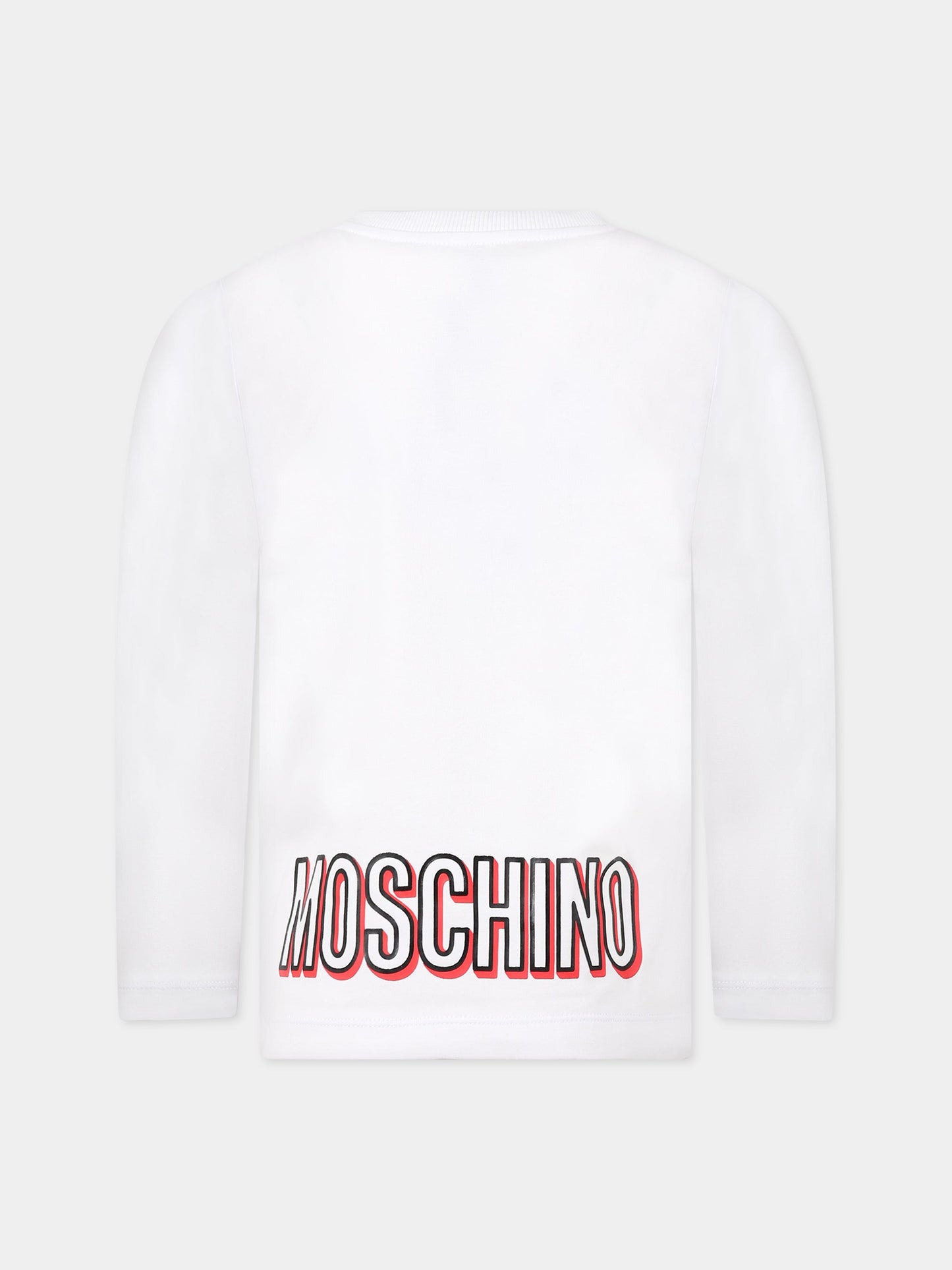 T-shirt bianca per bambini con Teddy bear e logo,Moschino Kids,HUO00K LBA19 10101