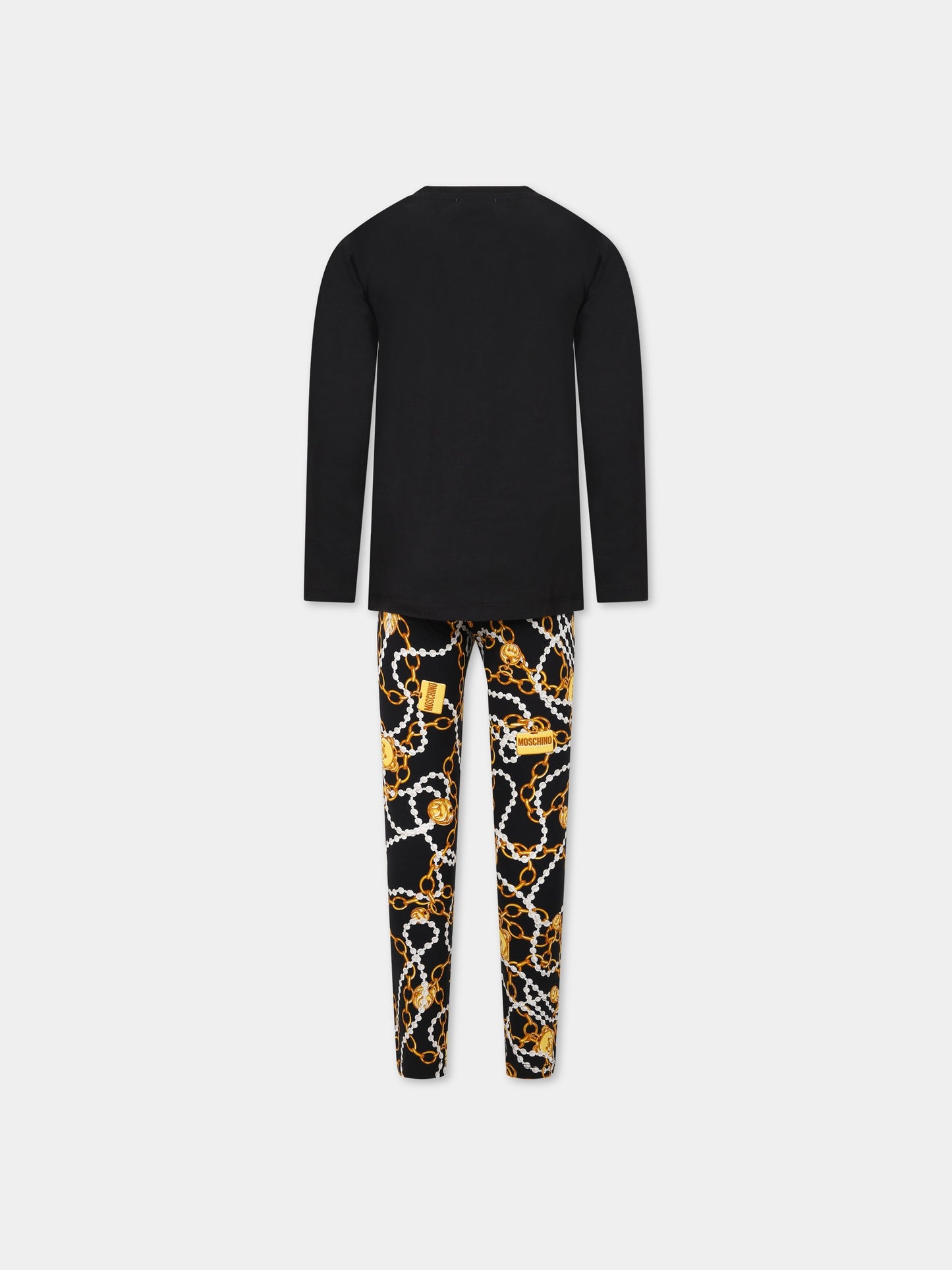 Completo nero per bambina con Teddy Bear, stampa e logo,Moschino Kids,HBK021 LBB2B 60100