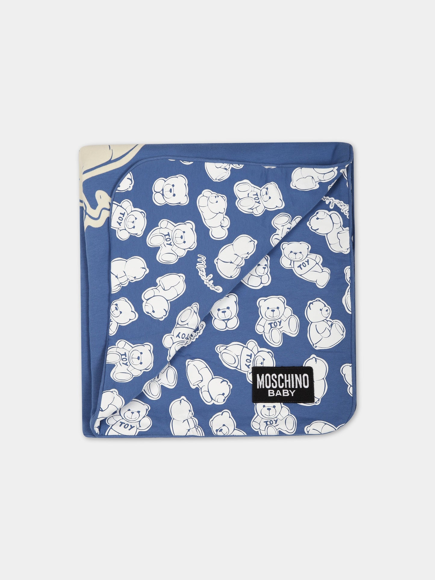 Coperta celeste per neonati con Teddy Bear e logo,Moschino Kids,MTB005 LDB5A 82573