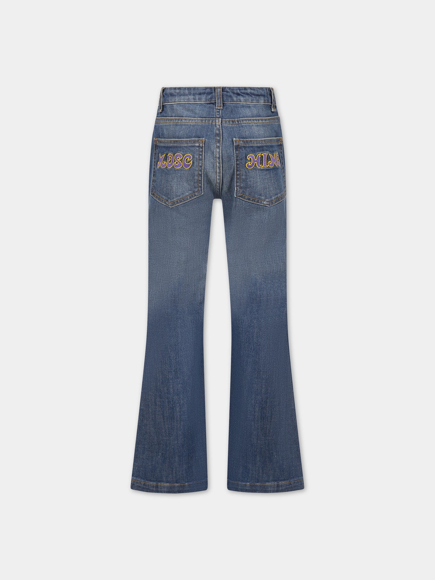 Jeans blu per bambina con logo,Moschino Kids,HDP04M LXE32 40613