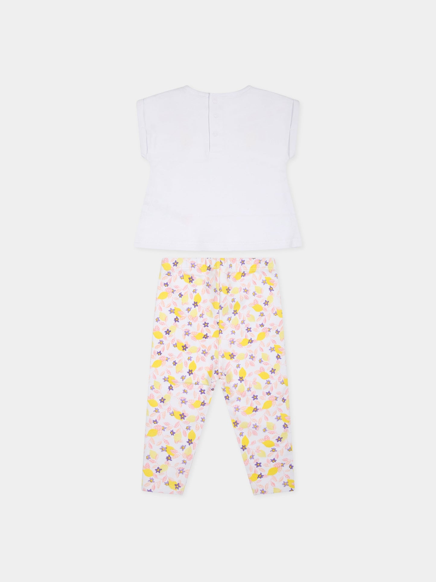 Completo bianco per neonata con stampa fiori e limoni,Carrement Beau,Y08070 10P