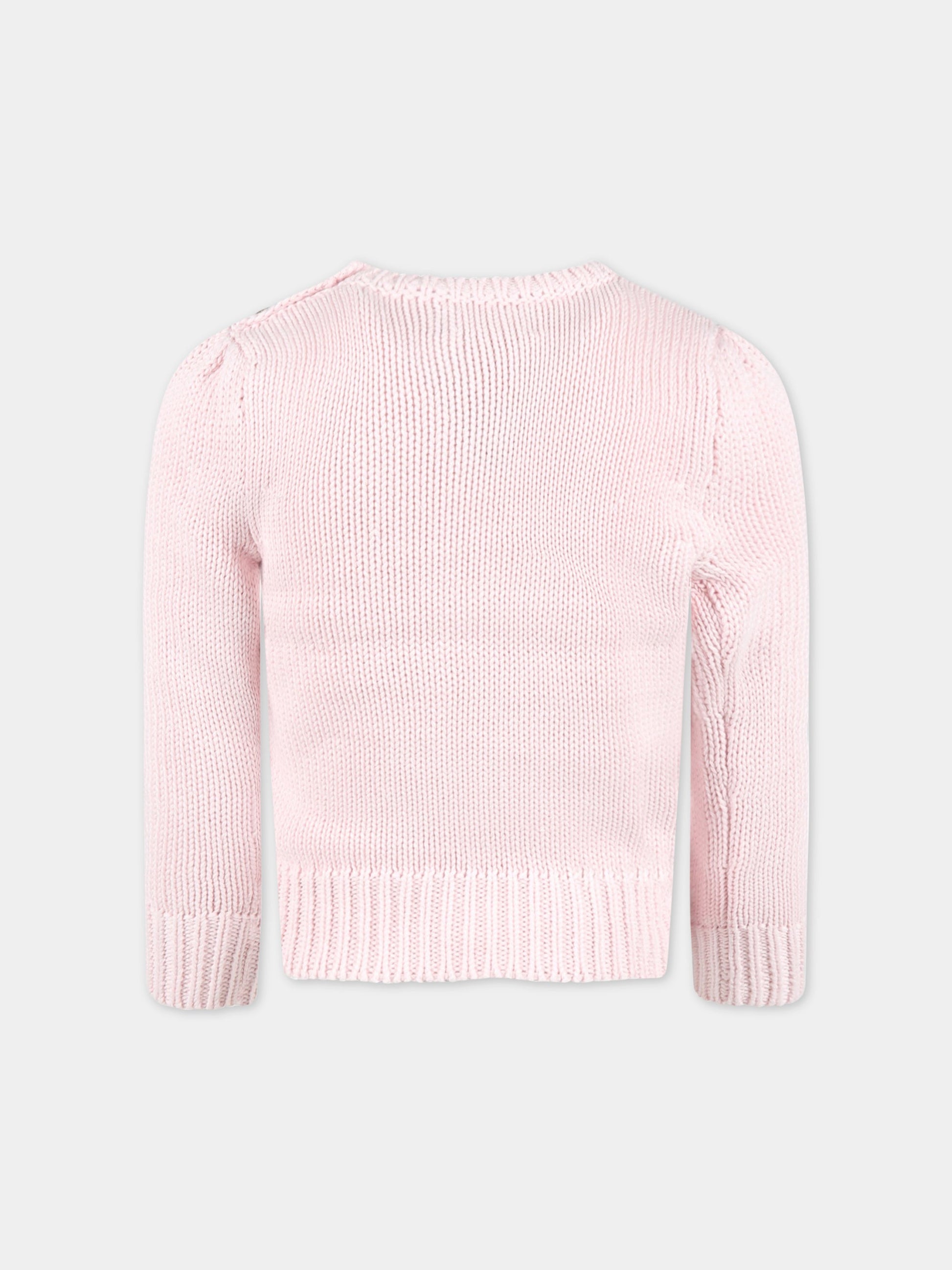 Maglione rosa bambina con bandiera,Ralph Lauren Kids,668609003