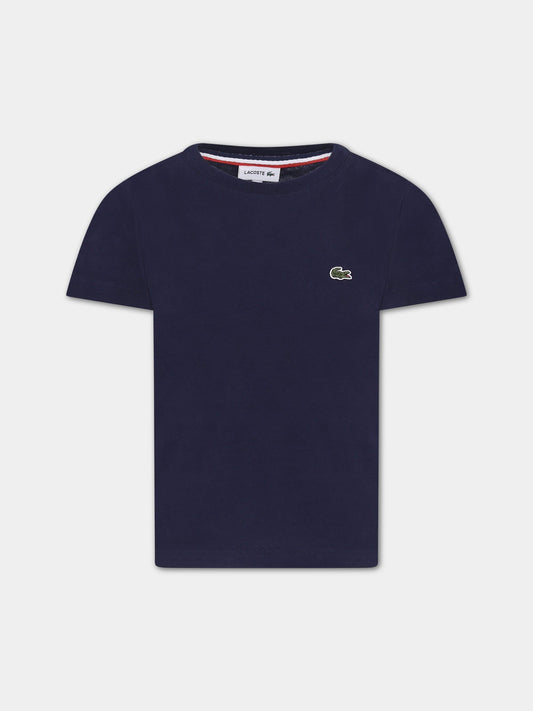 T-shirt blu per bambino con iconico coccodrillo,Lacoste,TJ1442 00 166