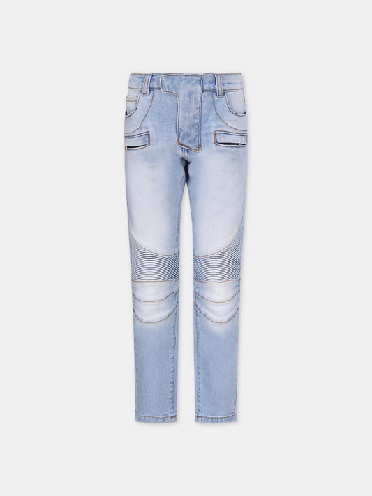 Jeans celeste per bambina con logo argentato,Balmain Kids,6K6630 KD350 616