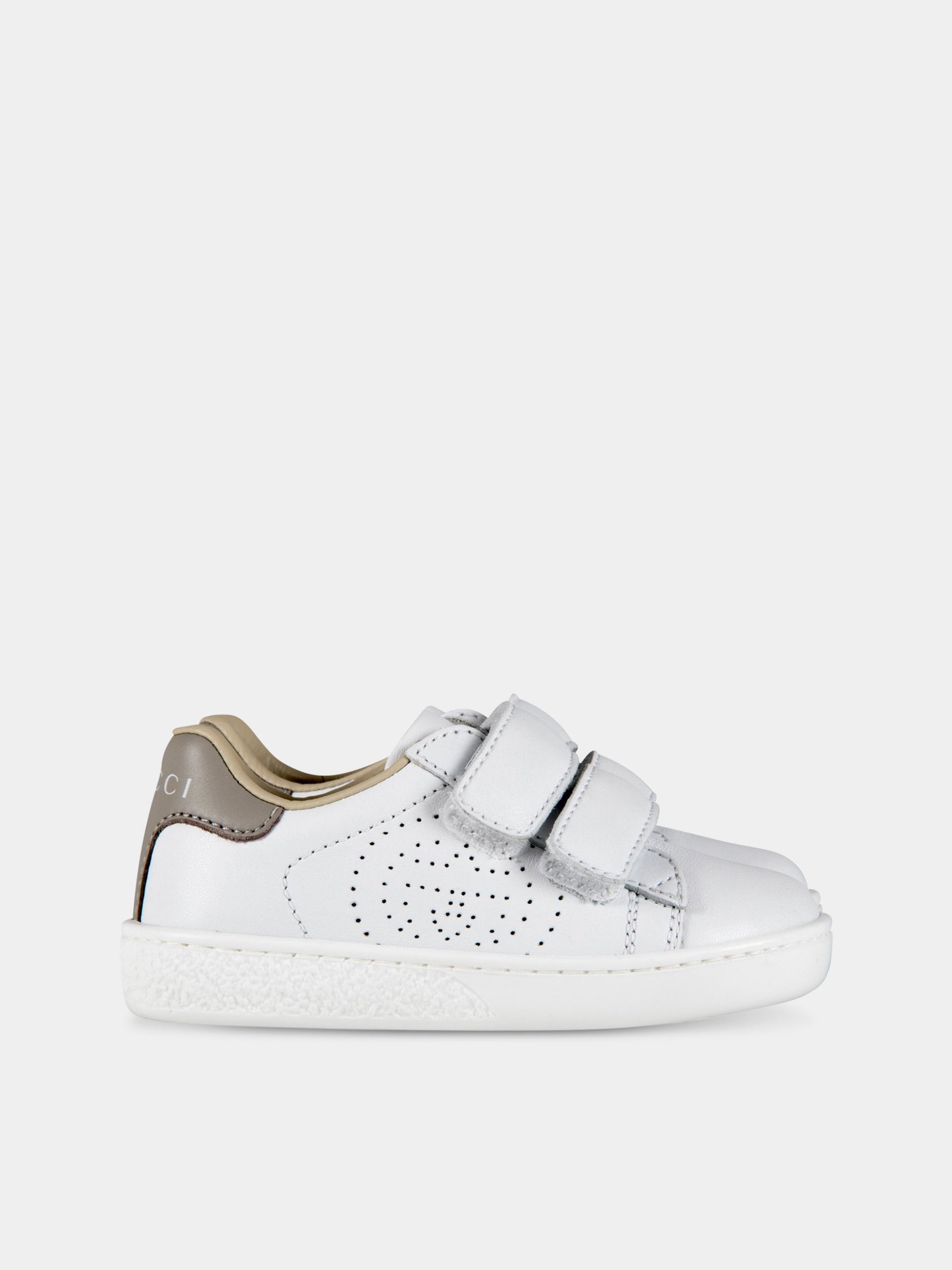 Sneaker bianche per bambini con doppia GG,Gucci Kids,630287/86/19 BLN70 9060