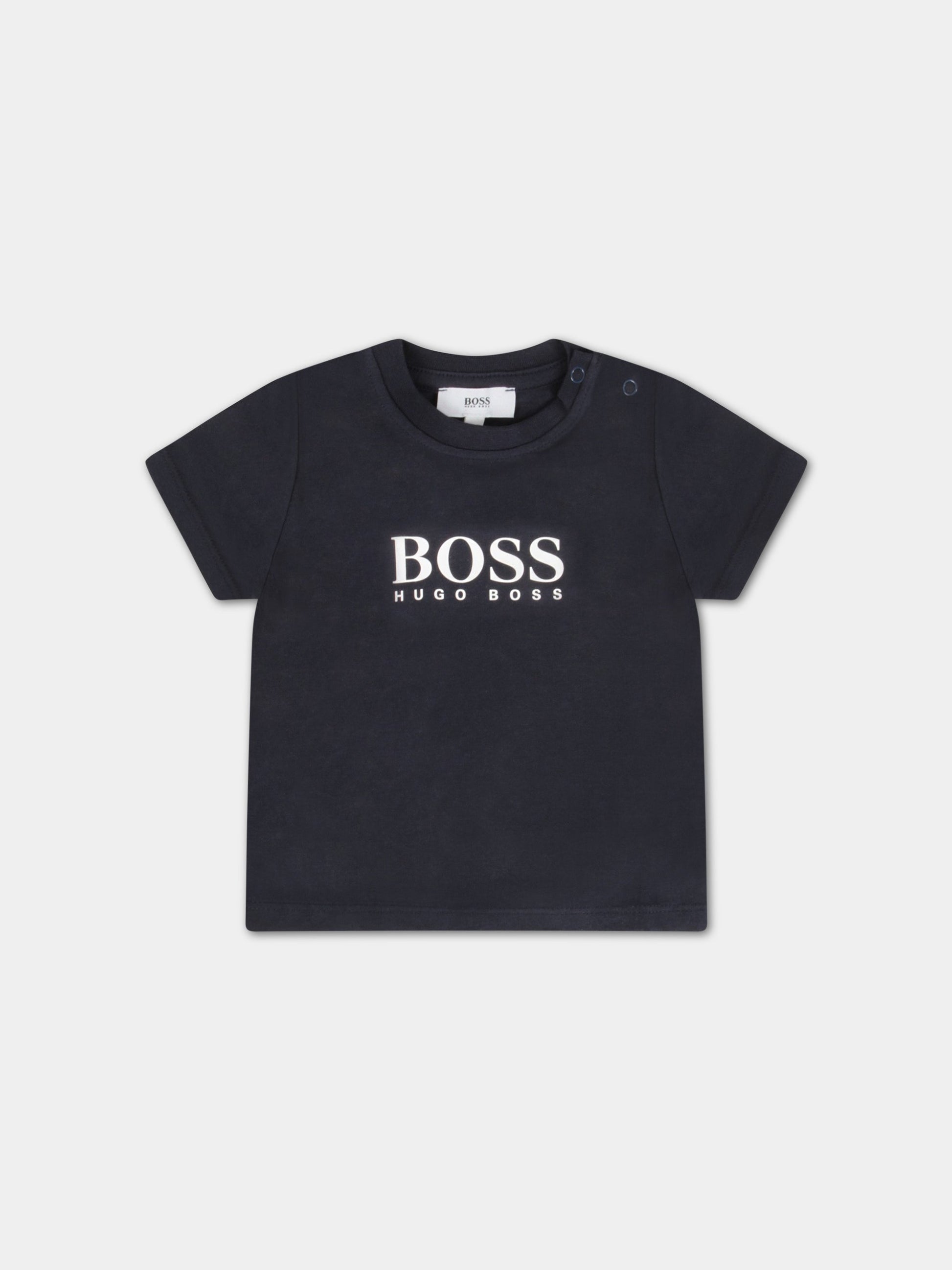T-shirt blu per neonato con logo,Hugo Boss,J05P07 849