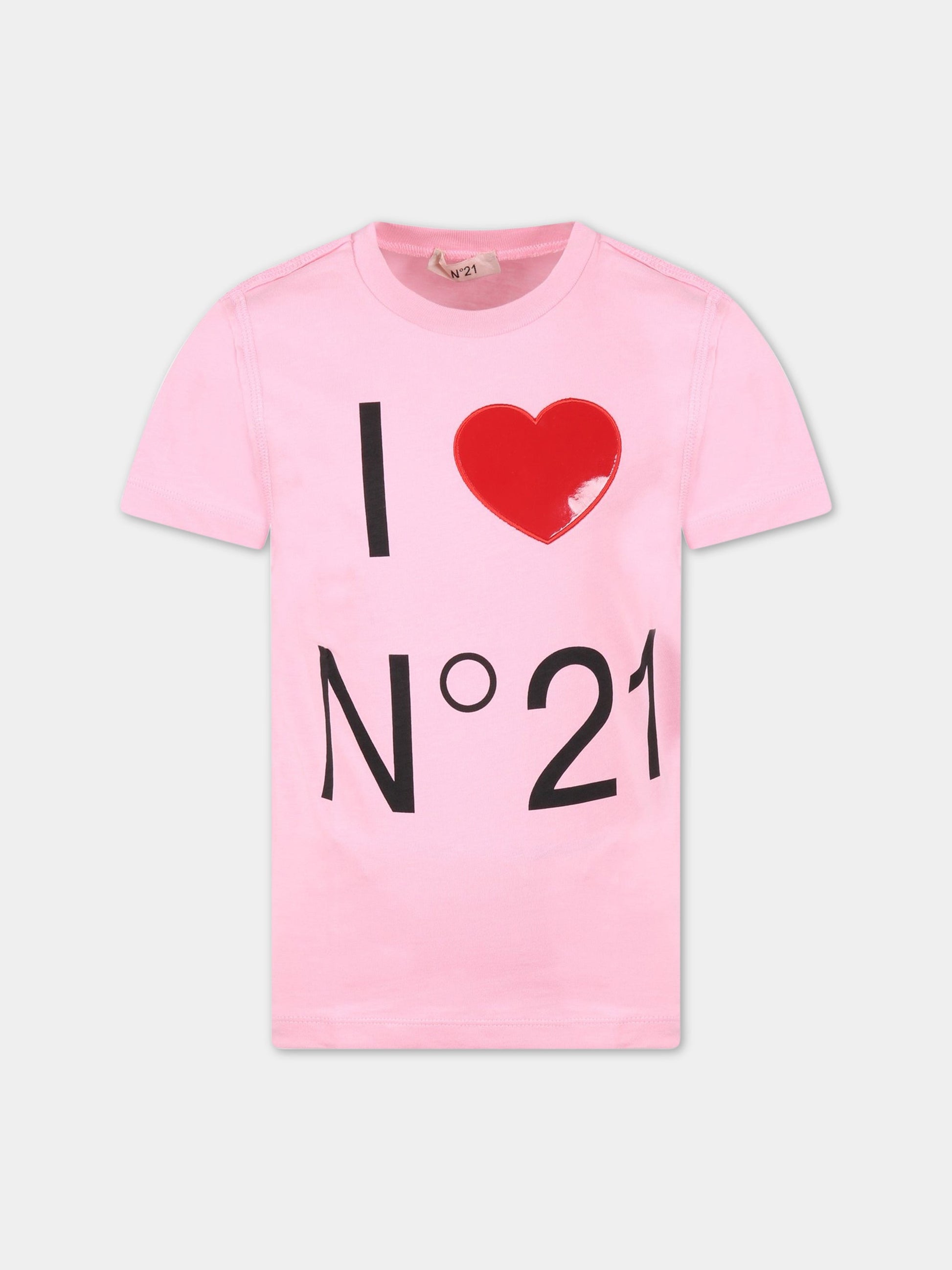 T-shirt rosa per bambina con logo,N°21 Kids,N2143S N0032 0N300